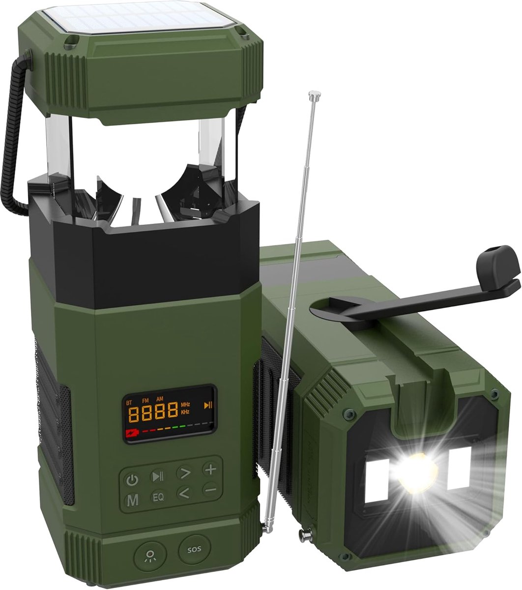 SnelShoppen - Emergency Radio met Crank, Camping Lamp AM FM Radio, LED Garland, Lantern, Oplaadbaar, Draagbare Buitenlamp, Bluetooth Speaker voor Kamp