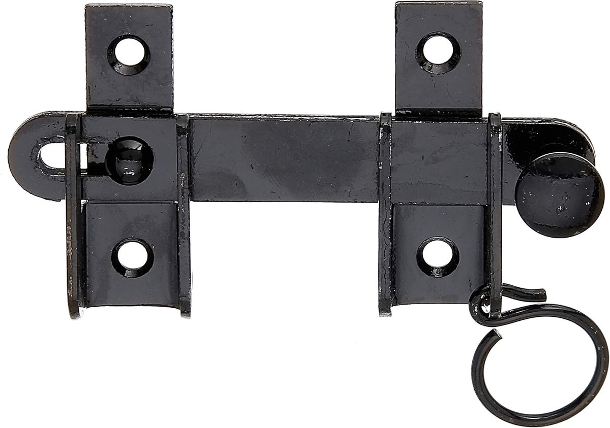 SnelShoppen - Impact Latch 120x65mm met Fixeerapparaat | Zwart Gecoat Staal | 4 Montagegaten | Verstelbaar | Voor Deur- en Poortbeveiliging
