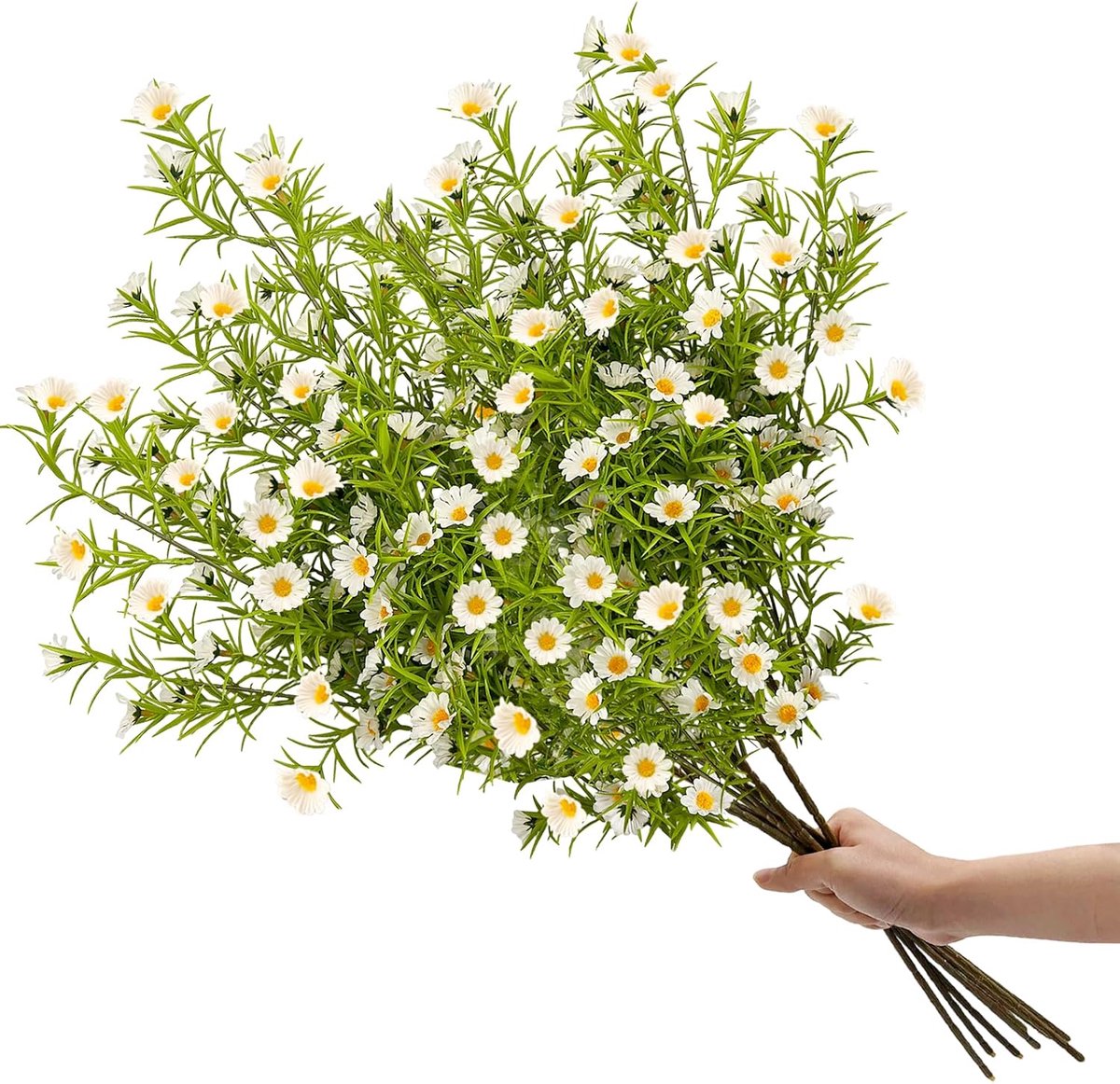 SnelShoppen - 6 Stuks Kunstbloemen Madeliefjes met Lange Steel - Kunstmatige Daisies voor Tuin, Feestdecoratie, en Creatieve Projecten - Kleur: Wit en