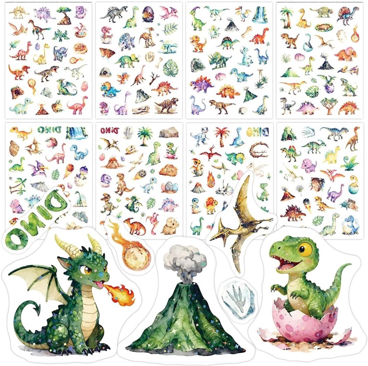 200 Puffy 3D Glitter Stickers voor Kinderen, Dinosaurus en Dieren, Zelfklevende Stickers voor Scrapbooking, Verjaardagsfeestjes en Kerstmis