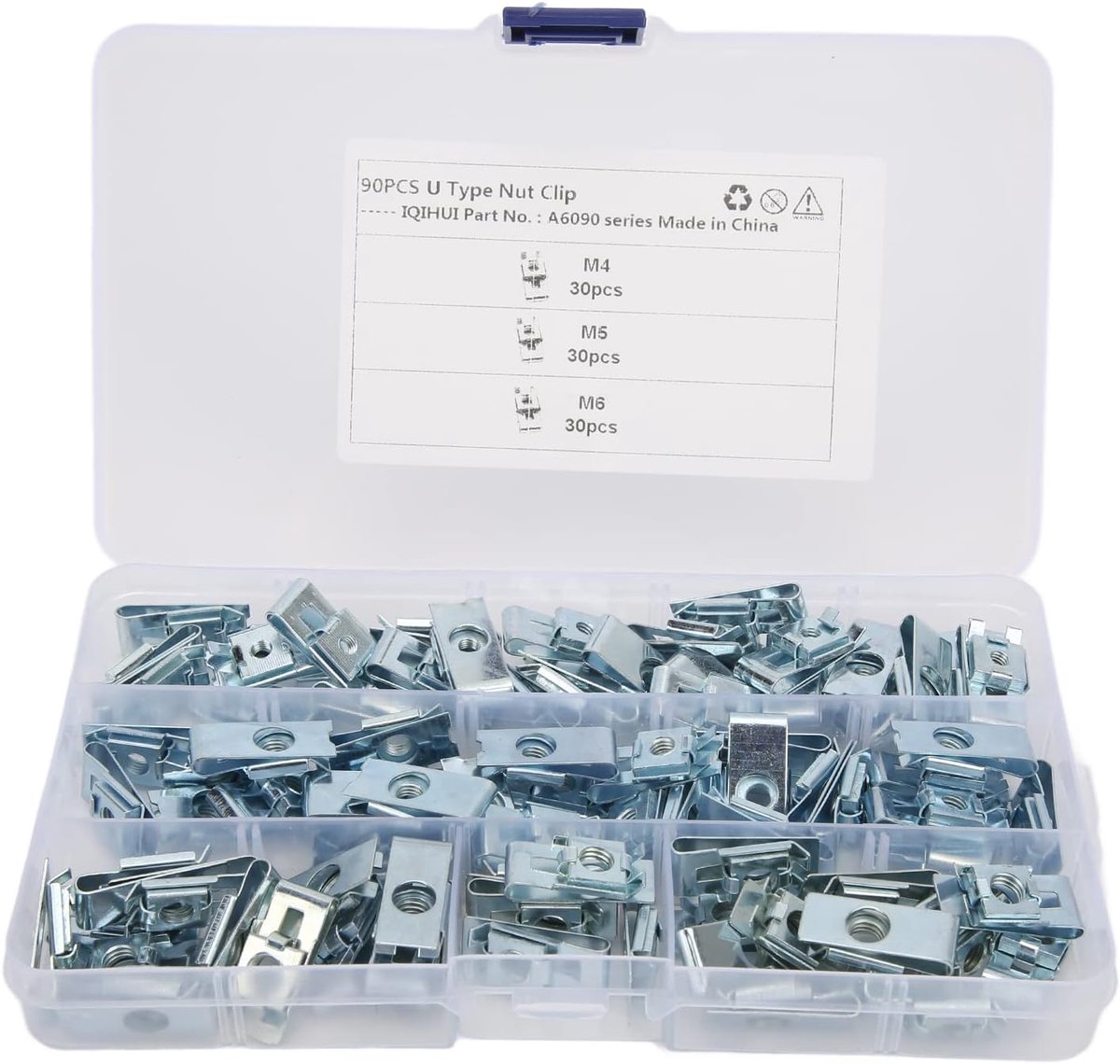SnelShoppen - Set van 90 Stuks Schroefmoeren met Draad U Type Platenmoeren M4 M5 M6 Snap Moer Set met Opbergdoos voor Auto en Motor Montage Clips