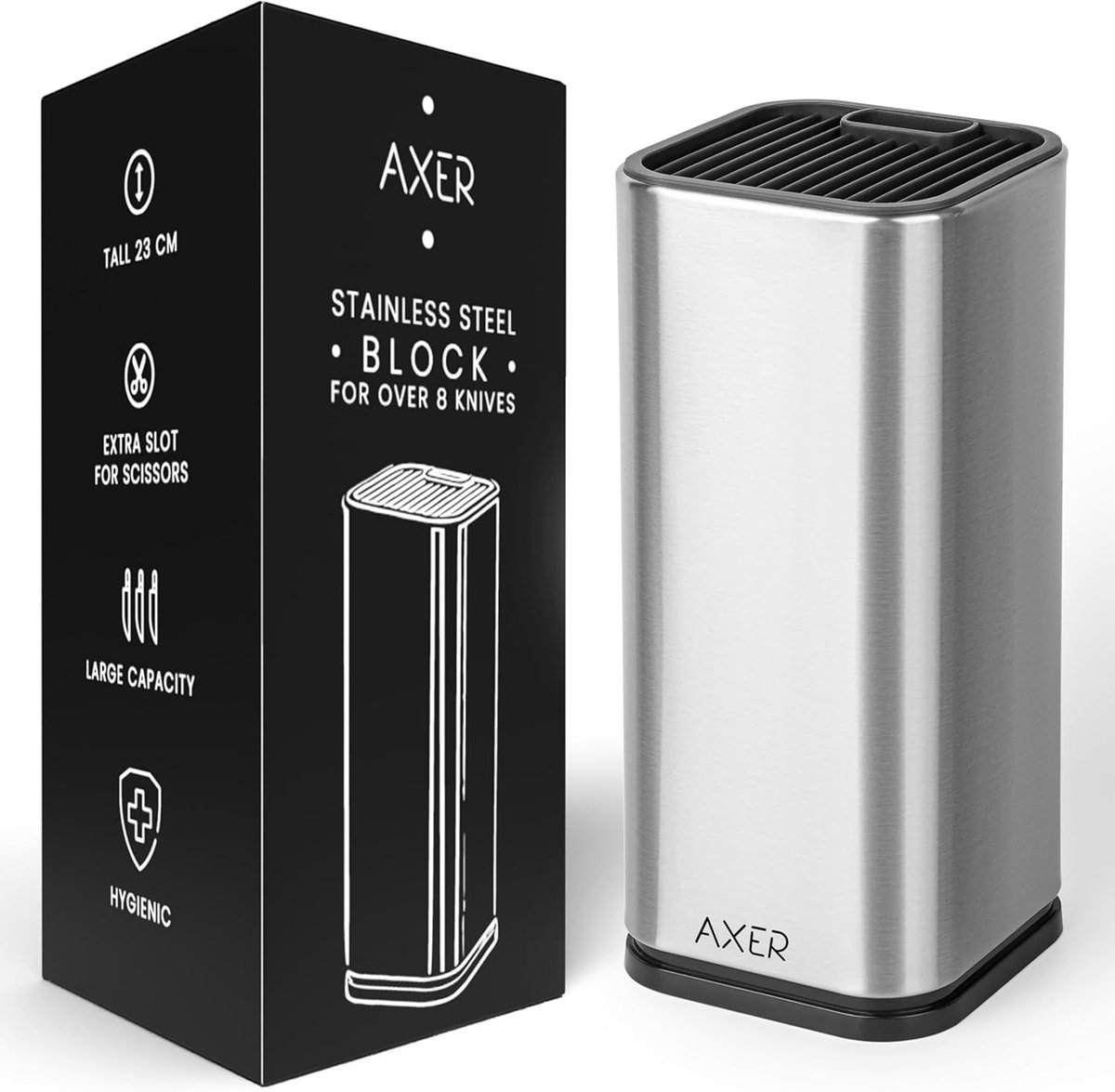 Thijox - Universeel Messenblok Zonder Messen - Grote RVS Messenhouder voor Meer dan 8 Messen - Empty Knife Block voor Keuken, Professionele Koks en Th