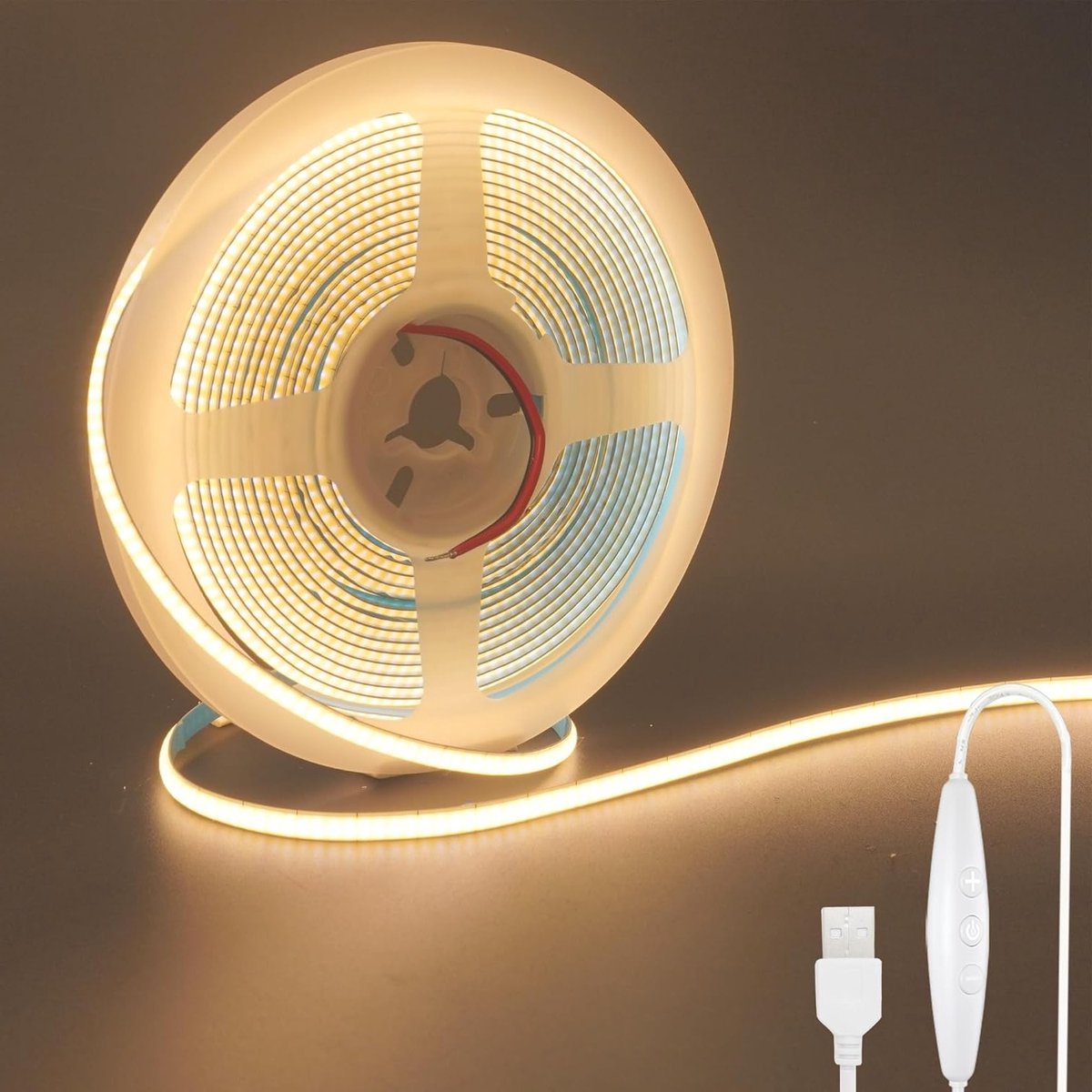 USB 5V 5 mm COB LED-strip 5 meter, dimbaar, warm wit 3000K, 400 LED/m, CRI90, voor binnenverlichting