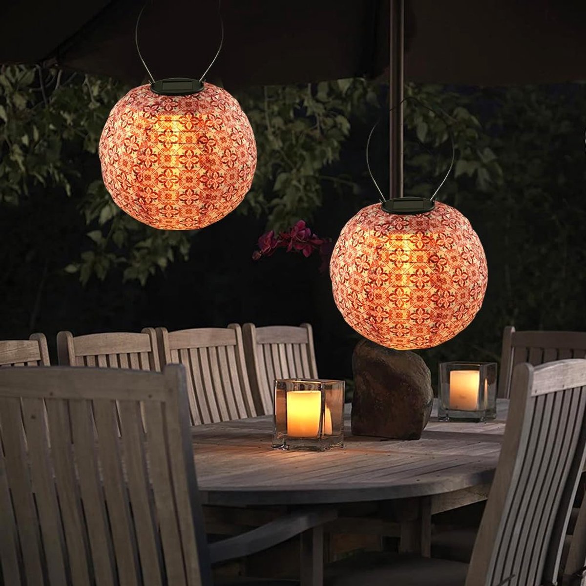 SnelShoppen - Lampion Solar Outdoor 25 cm - Weerbestendige LED Solar Lantaarn - Hanglamp voor Tuin, Buiten, Feest, Bruiloft, Chinese Stijl