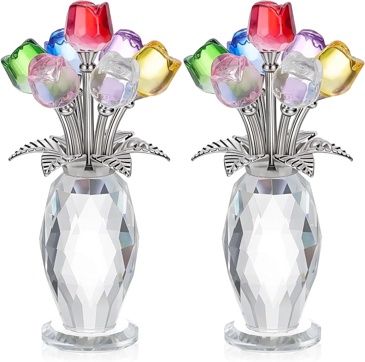 Kleurrijke handgemaakte rozenfiguren met vaas, unieke decoratie voor bruiloften, feesten en speciale gelegenheden, perfect als cadeau voor Moederdag en verjaardagen