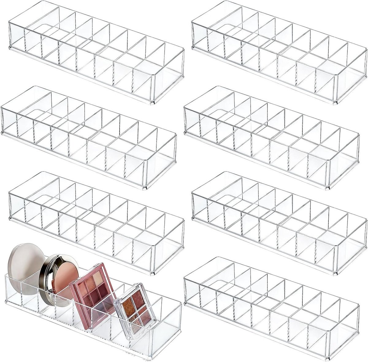 Compacte acryl organizer met 8 transparante laden voor cosmetica, ideaal voor opbergen van make-up, oogschaduw en lippenstift in de badkamer