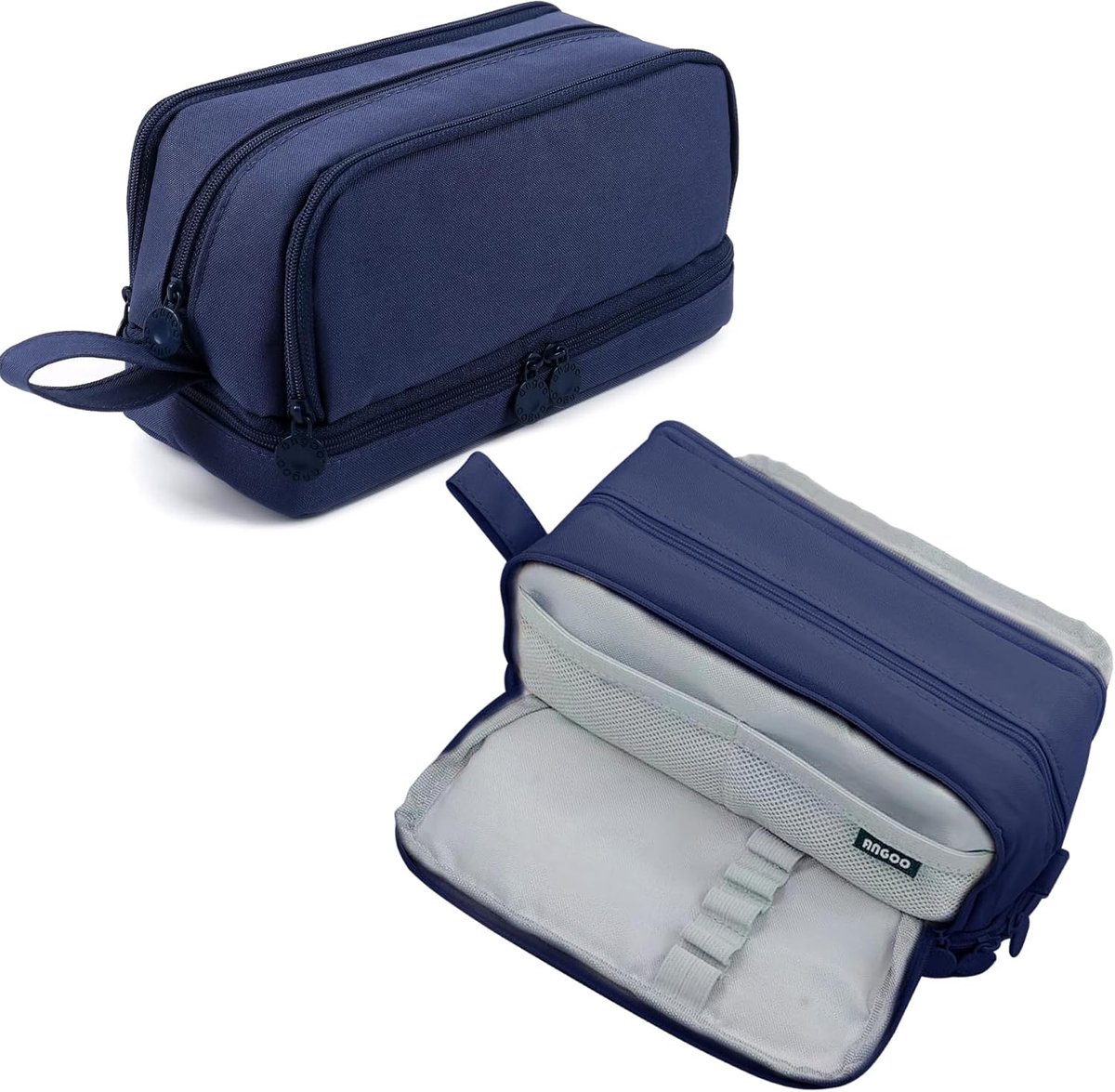 SnelShoppen - Grote Zipper Pennenhouder met 4 Compartimenten - Ruimte voor 100 Potloden, Schoolbenodigdheden, Blauw, Duurzaam en Draagbaar voor Meisje