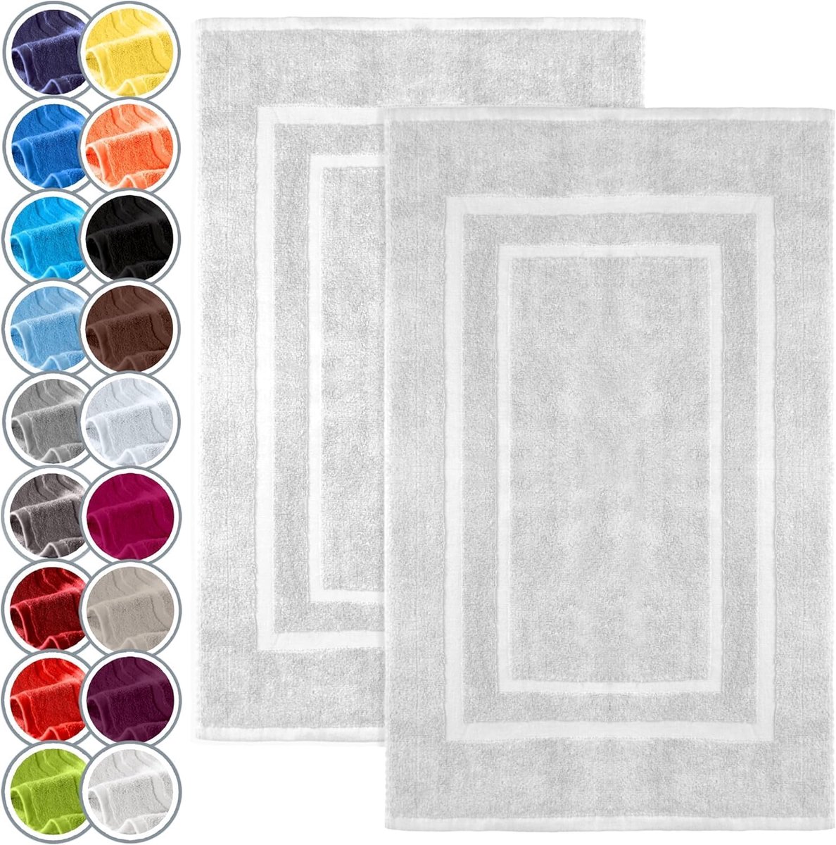 SnelShoppen - Set van 2 Luxe Terry Badmatten 50x80cm, 100% Katoen, Zacht en Absorbent, Wit, Perfect voor Badkamer en Douche