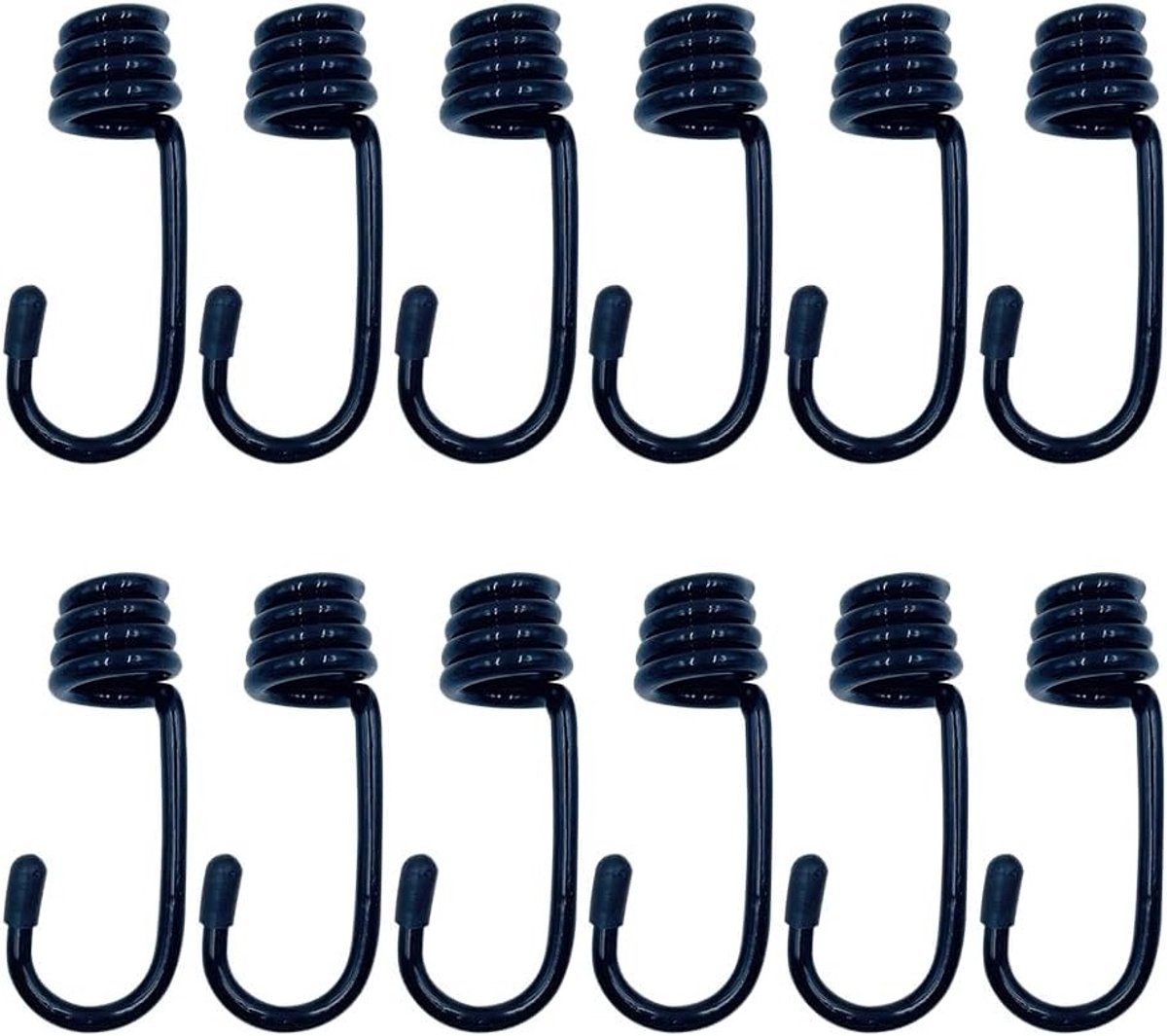 Set van 12 Spiral Haakjes voor Schokdempers, Geschikt voor Elastische Touwen en Kabels, 12mm, Zwart