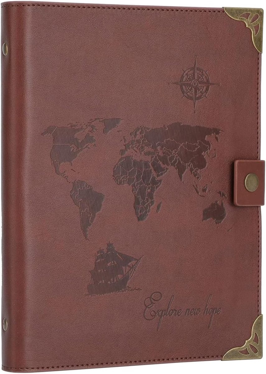 SnelShoppen - Wereldkaart Notitieboek A5 Gelijnd, 200 Pagina's Hardcover Ringband, 120gsm Dagboek voor Reizen, Notities, Vergaderingen, Compact en Sti