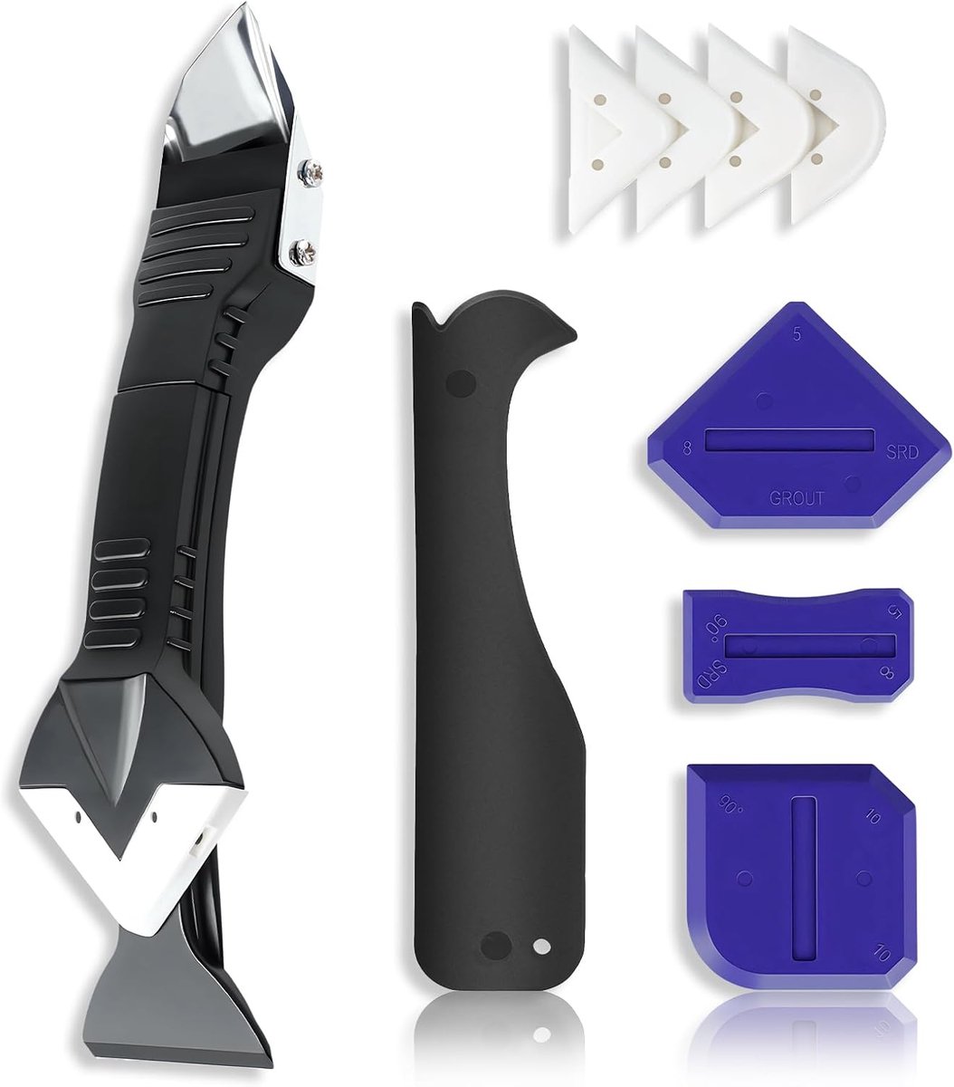 SnelShoppen - 3-in-1 Silicone Kit Tools Set - Sealant Remover, Grout Scraper, Silicone Smoother - Zwart - Professionele Afwerking voor Keuken, Badkame