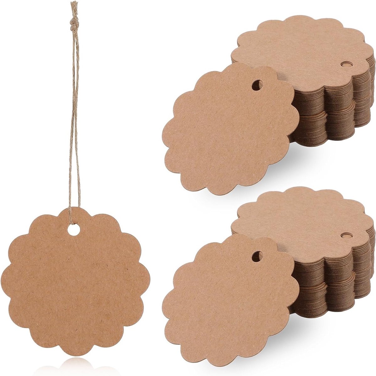 Set van 100 Kraft Papieren Cadeau Labels met 20 Meter Koord, Handgemaakte Labels voor Trouwen, Kerst en Creatieve Projecten