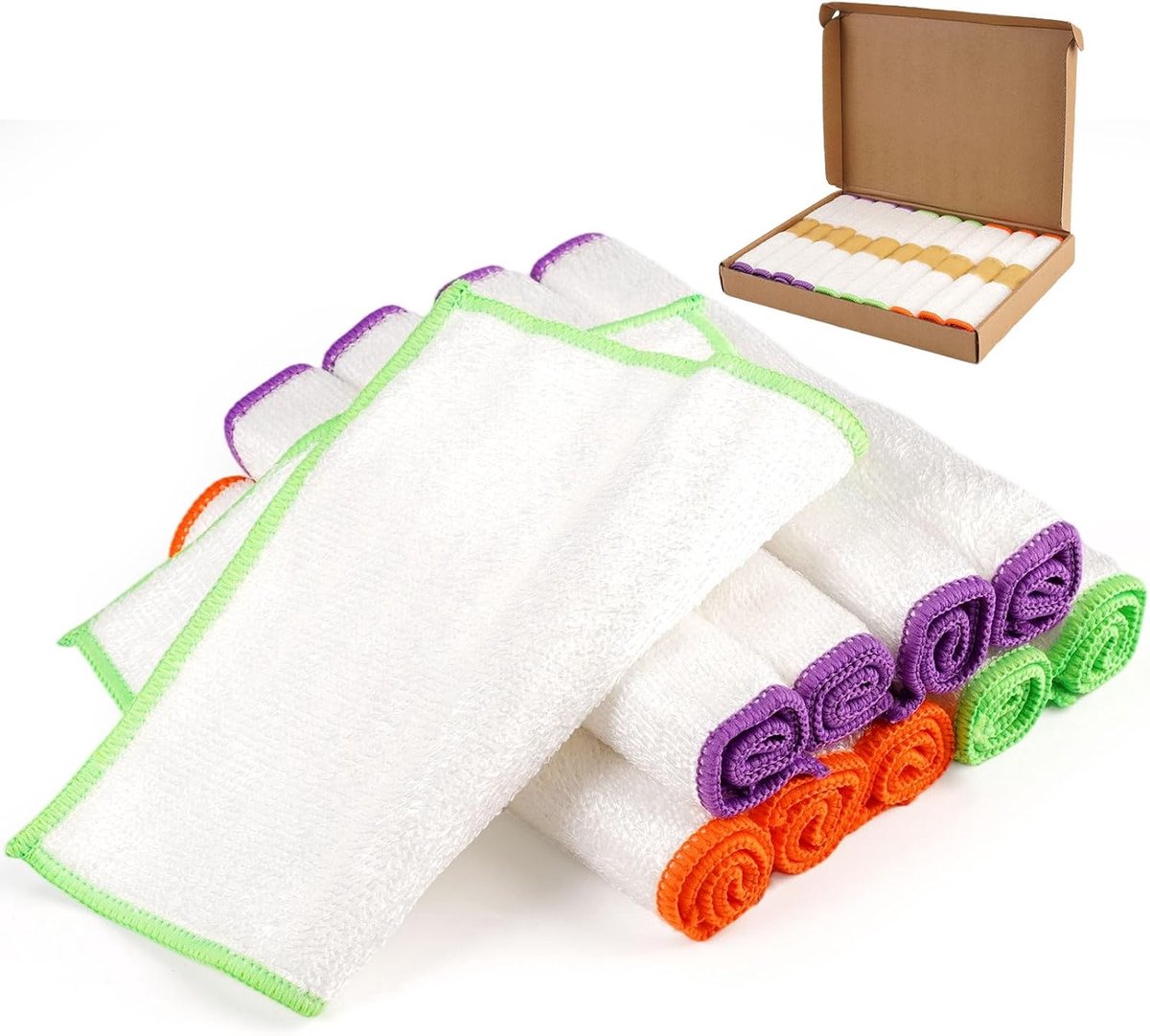 SnelShoppen - 10 Stuks Bamboe Keukenhanddoeken 23×18cm Witte Afwasdoeken Bamboevezel Absorberende Theedoeken, Milieuvriendelijk, Duurzaam en Gemakkeli