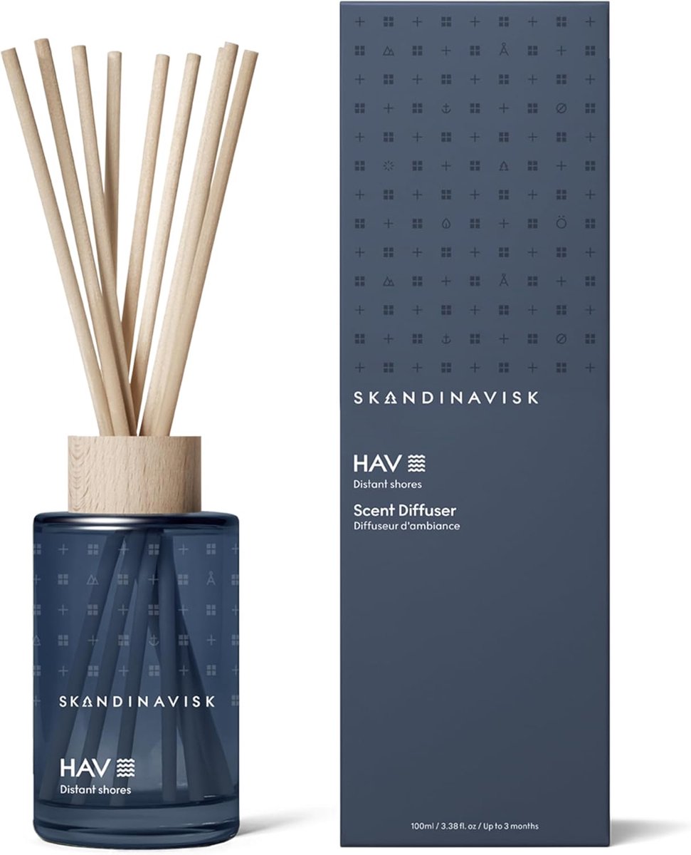 SnelShoppen - HAV Zeediffuser 100ml met 8 Rietjes - Geur van Zeezout, Zeewier, Meidoorn en Strandroos - Aromatische Geurverspreider voor Thuis, Keuken