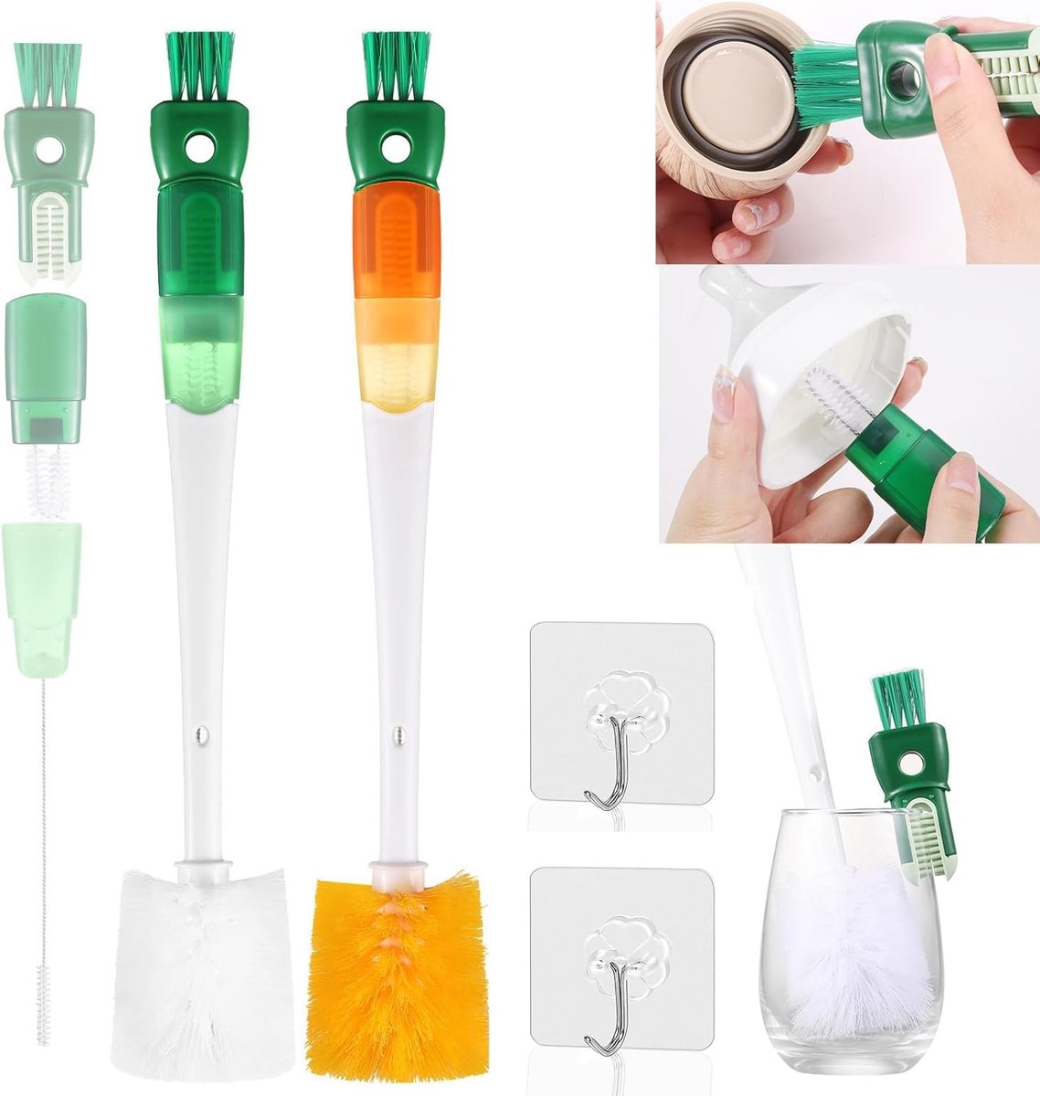 SnelShoppen - 5-in-1 Multifunctionele Flessenborstel Set, 2 Stuks Met Lange Handgreep, Geschikt Voor Babyflessen, Drinkflessen, Glazen Flessen, Inclus