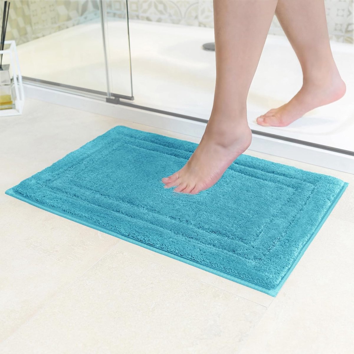 SnelShoppen - Decomira Badmat Anti-Slip - Super Absorberend Microvezel - 40x60cm Petrol Turquoise - Ideaal voor Badkamer, Douche en WC