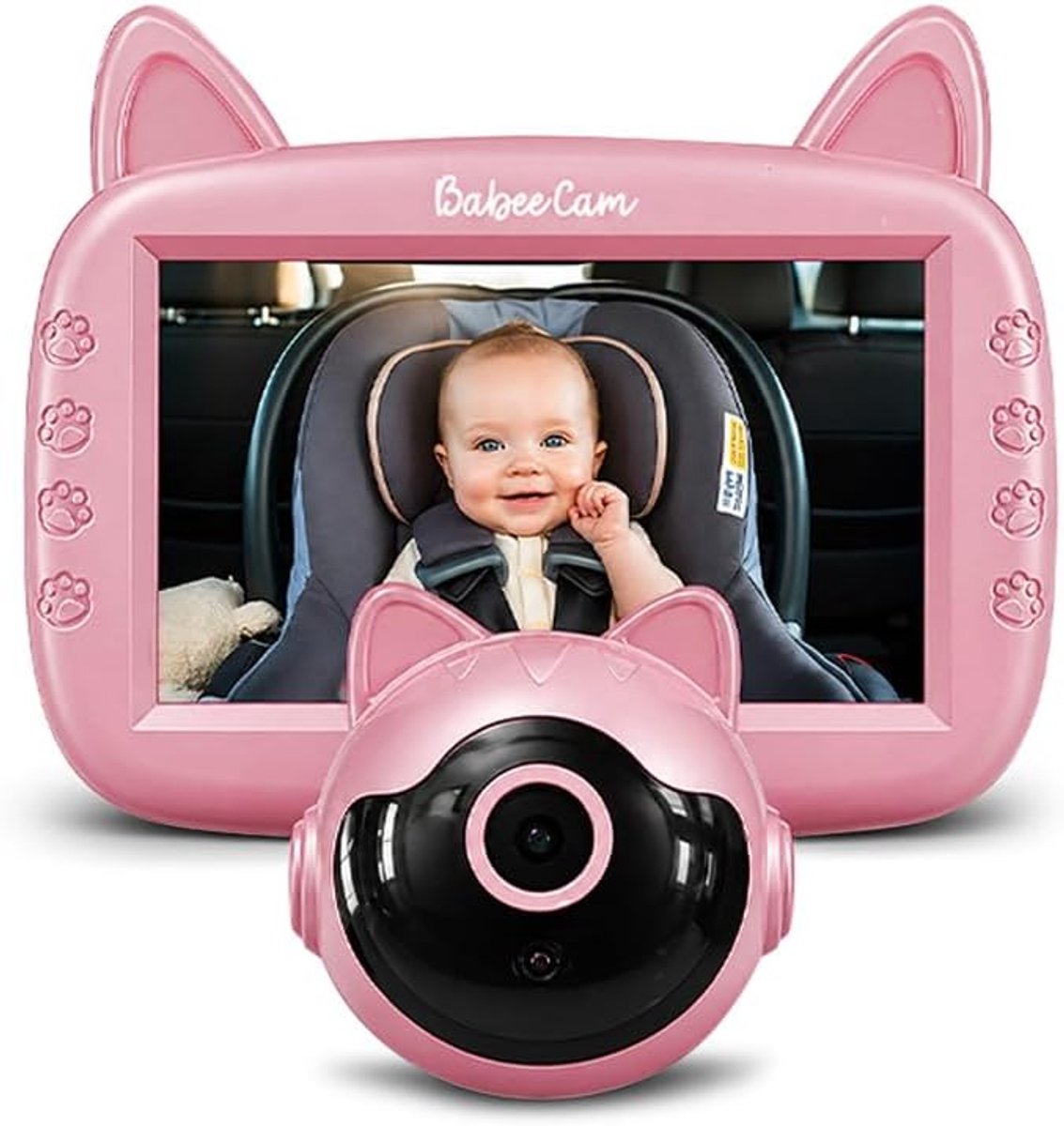 SnelShoppen - Baby Auto Camera met 4.3 Inch Display, Automatische Nachtzicht, Achterbank Baby Monitor in Roze, Eenvoudige Installatie voor Kinderen