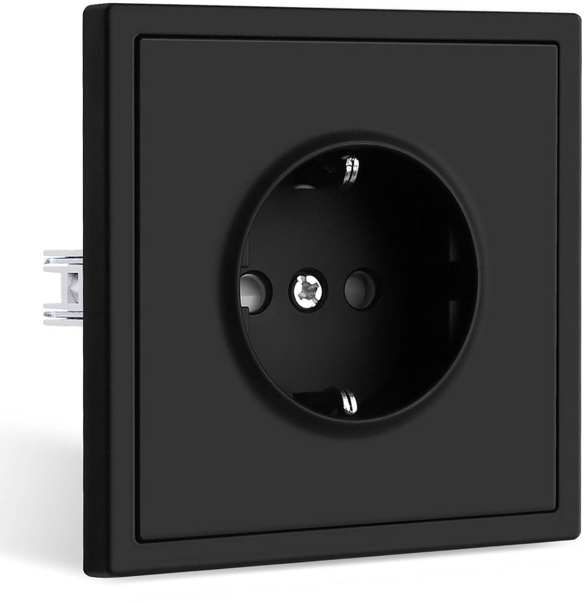 SnelShoppen - Schuko Wandcontactdoos Zwart Mat 1-gang Flush-mounted Stopcontact voor Huishoudelijke Apparaten, Modern Design, Eenvoudige Installatie