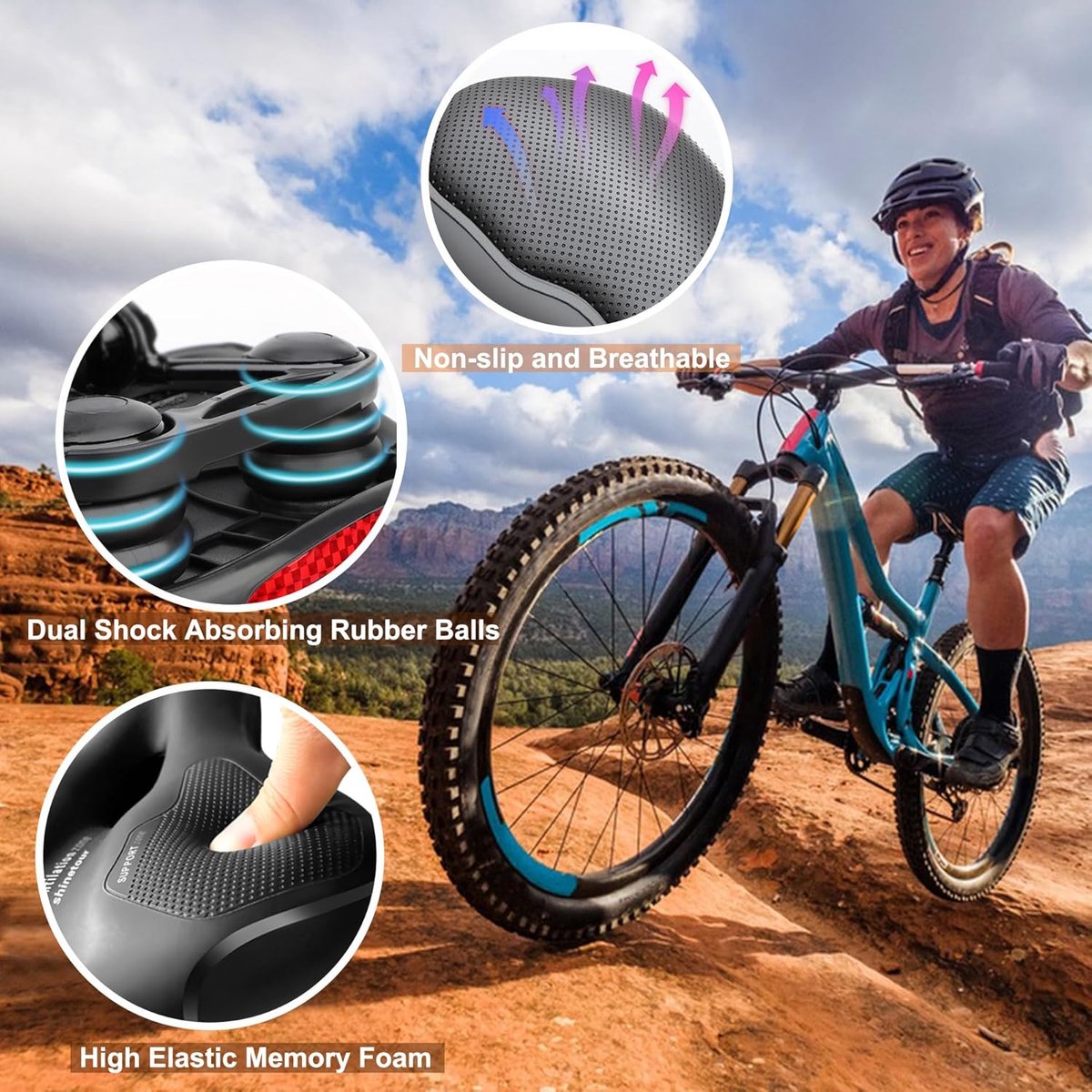 SnelShoppen - Fietszadel voor Mannen en Vrouwen, Ergonomisch Gel Fiets Zadel - Waterdichte Cover, Inclusief Sleutel, Zacht, Ademend, Schokabsorberend
