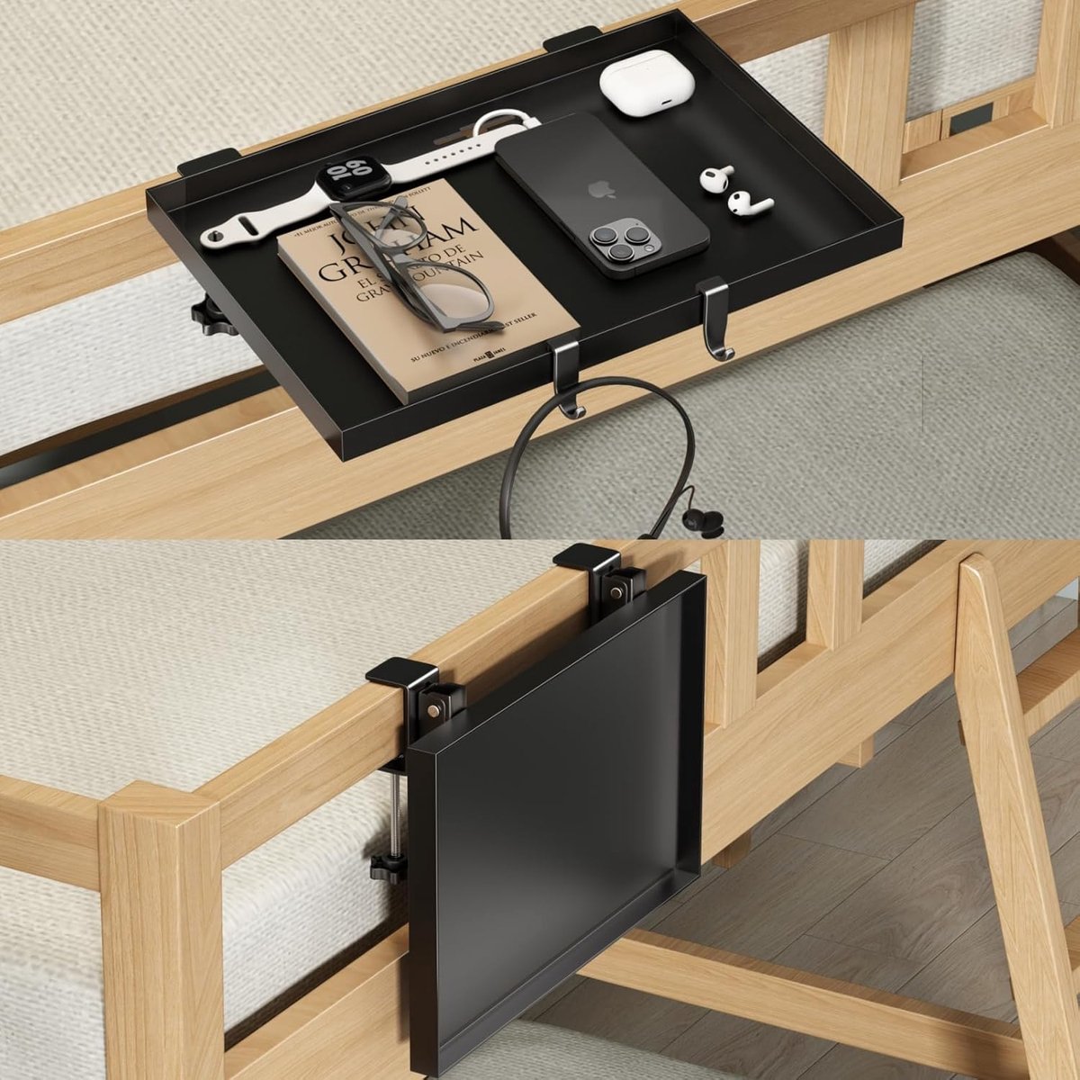 SnelShoppen - Vouwbare Bedtafel, Clip-on Bunk Tafel voor Bovenbed, Metalen Bedside Organizer, Ideaal voor Studenten en Dorm Room, Ruimtebesparend en S