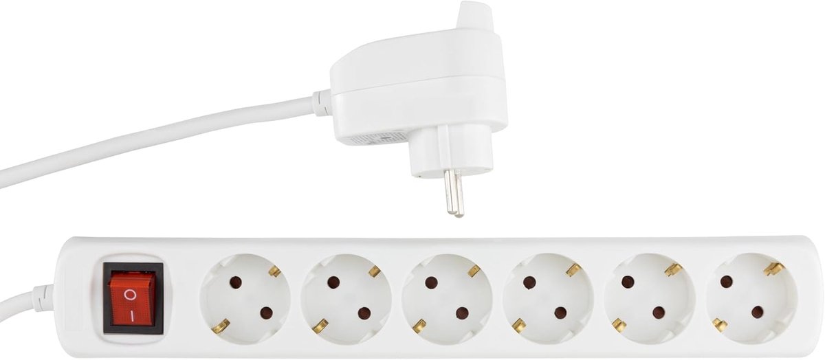SnelShoppen - Power Strip 6-Way met Schakelaar, 3500W, 5 m Kabel, Overload Bescherming, Wit, Ideaal voor Thuis, Kantoor en Camping