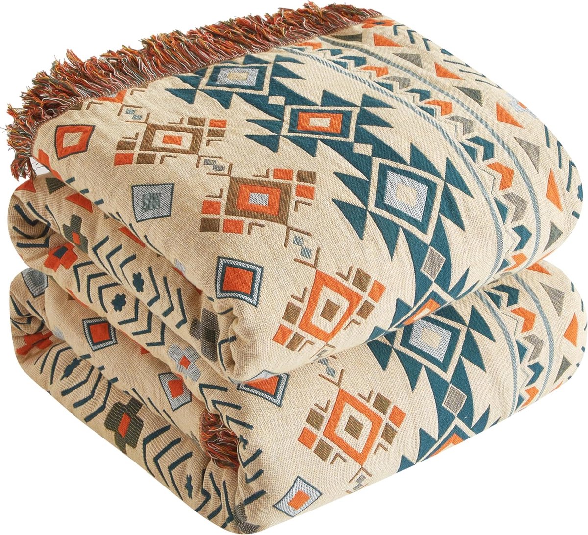 SnelShoppen - Boho Deken 100% Katoen Dubbelzijdige Mousseline 200x230 cm Beige/Bruin - Behaaglijke Bankdeken en Sprei voor Woonkamer en Slaapkamer
