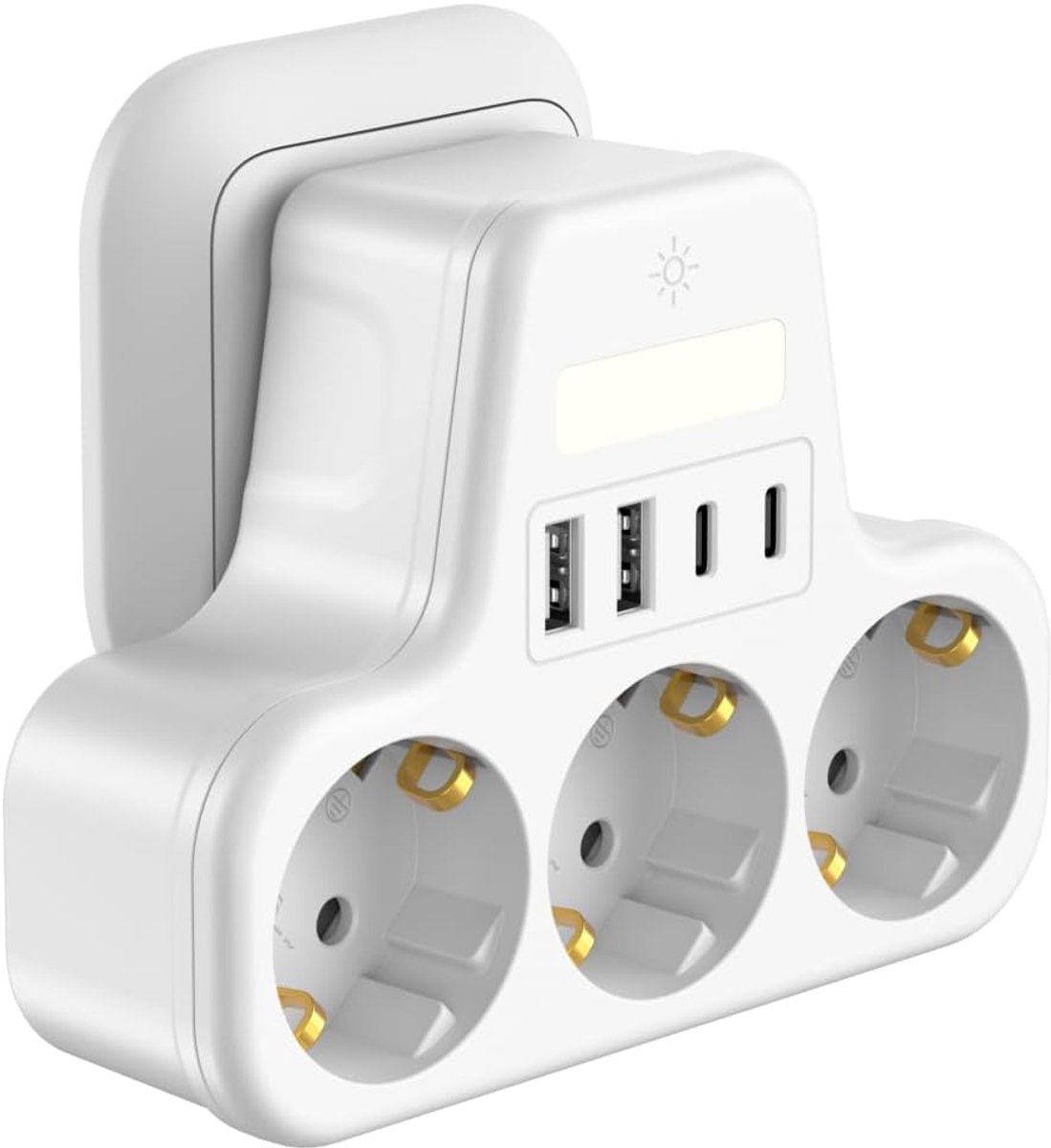SnelShoppen - 7-in-1 Stekkerdoos met USB-C en 3 Aardlekschakelaars, 3680W, Kantoor Socket, Wit, Multifunctionele Oplader voor Thuis, Camping en Meer