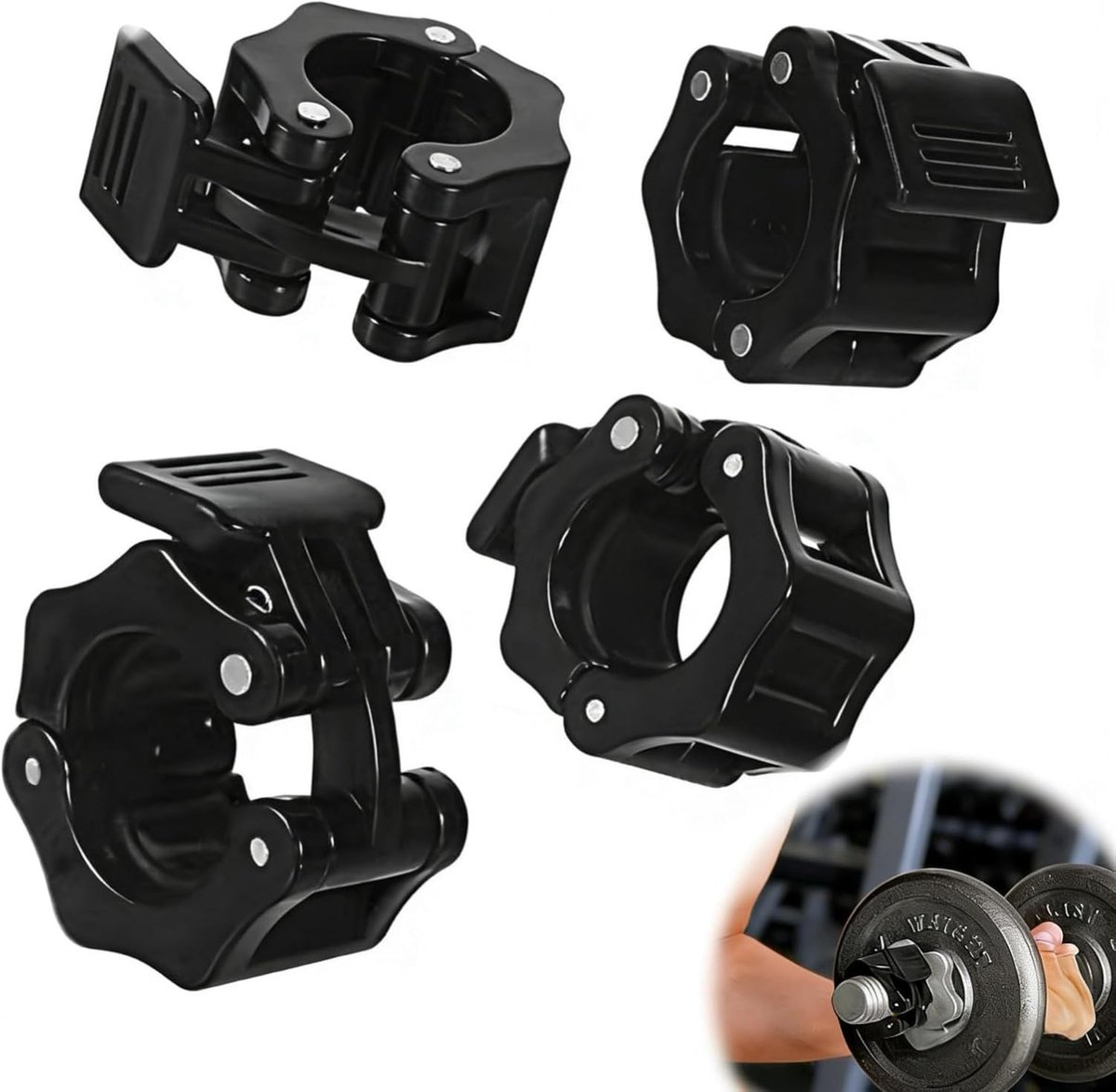 SnelShoppen - 4 stuks Haltersluitingen 30 mm - Lange Halterklemmen - Snelsluiting Barbellklem - Veilig en Duurzaam ABS voor Gewichtheffen Workout Trai