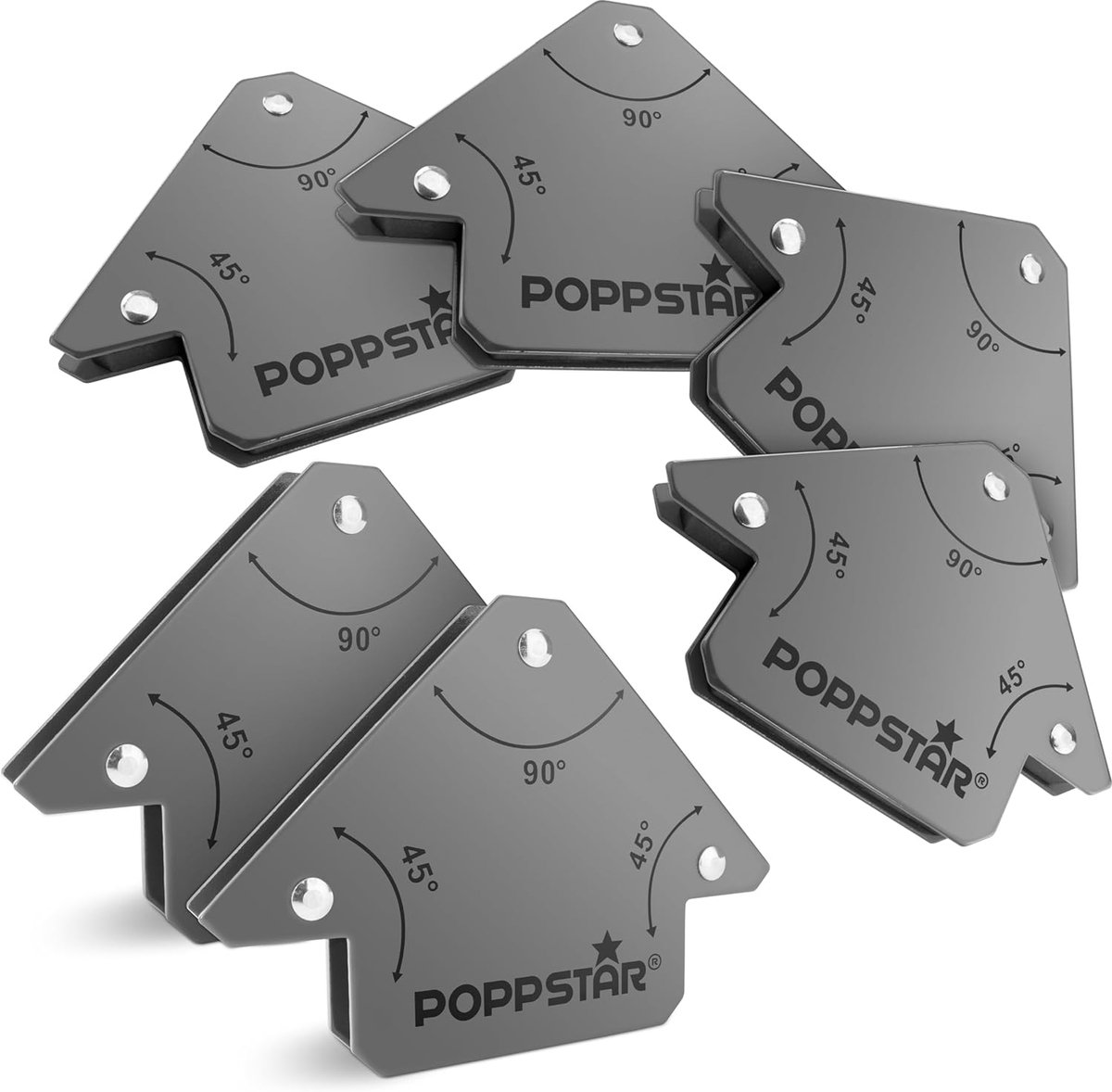 SnelShoppen - Poppstar Lasmagneten Set van 6 - Hoekmagneten met 11.3 kg Hechttkracht - 45/90/135 Graden - Grijs - Las- en Montagehulp voor Solderen, M
