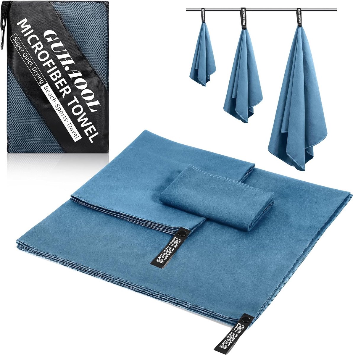 Microvezel Handdoeken - Sporthanddoeken Set - Compact Reizen - Sneldrogend Absorberend - 3 Delig Set - Blauw