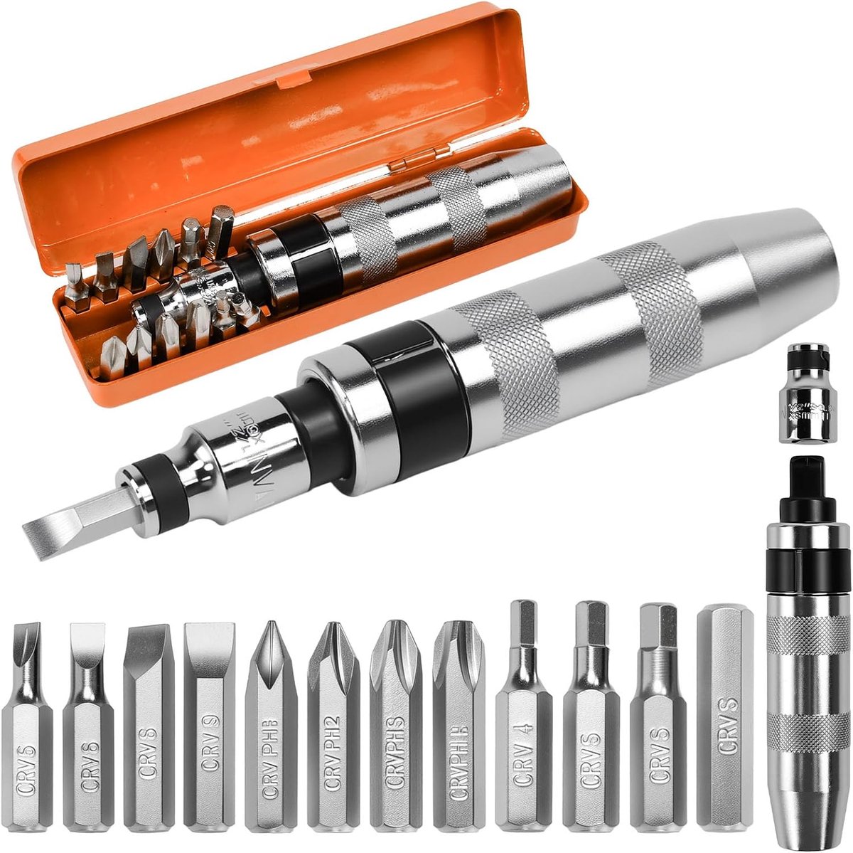 SnelShoppen - 14-delige Slagschroevendraaierset met 1/2 inch Slagschroevendraaier, Adapter en 12 Bits voor Kluswerk, Auto en Fiets Reparaties