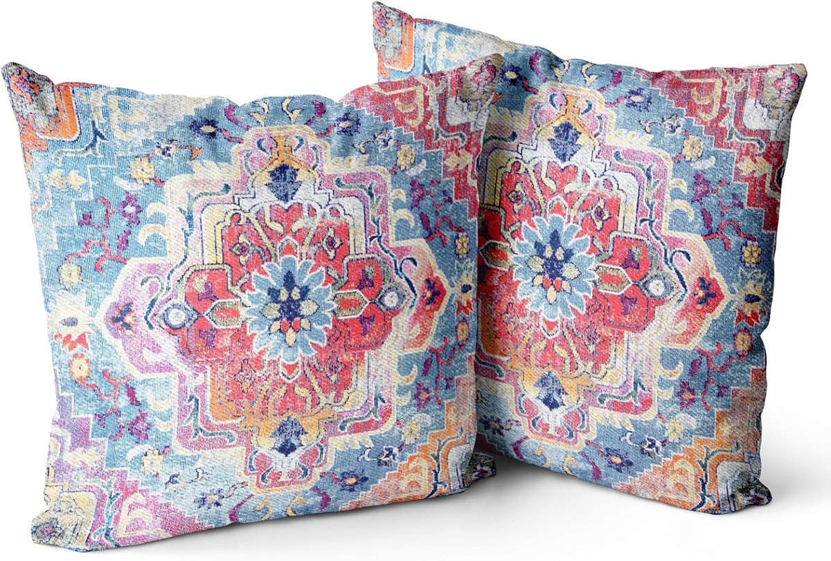 SnelShoppen - Set van 2 Decoratieve Bloemen Kussenslopen 45 x 45 cm, Bohemian Vintage Velvet Kussenhoezen met Dubbelzijdige Print voor Woonkamer Sofa