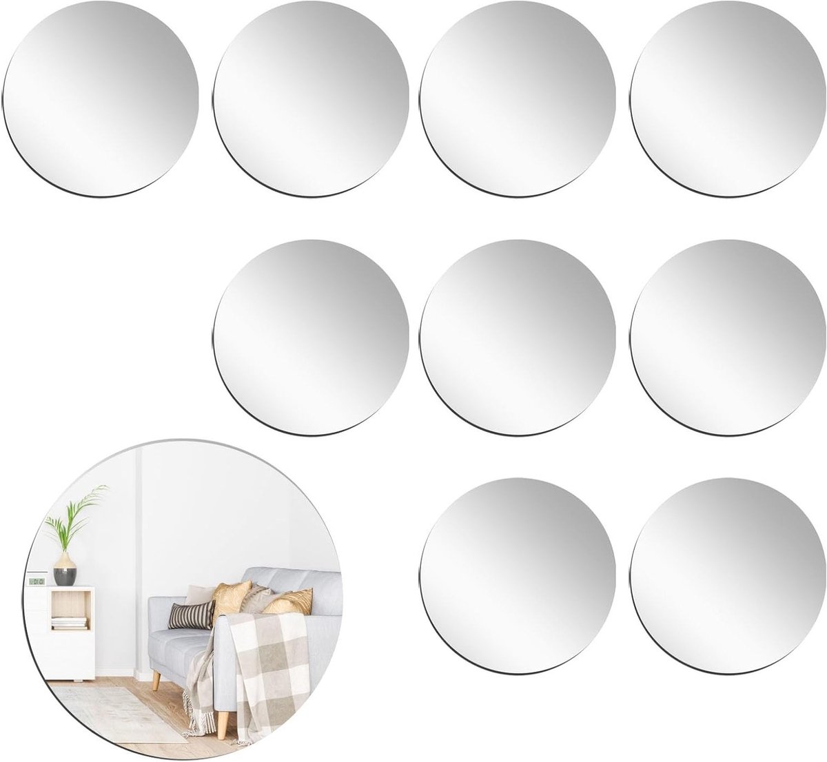 Set van 10 Zelfklevende Ronde Acryl Spiegels - Verwijderbare Decoratieve Wandspiegels voor Thuis, Slaapkamer en Woonkamer