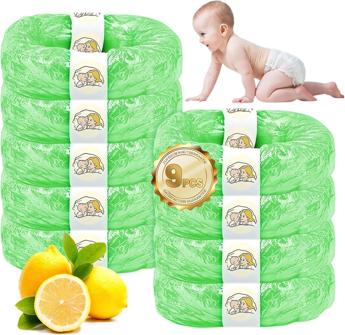 SnelShoppen - 9 stuks Luieremmers Navulcassettes - Navulfolie met Uitstekende Afdichting en Taaiheid - Compatibel met Alle Luieremmers en Kattenbakjes