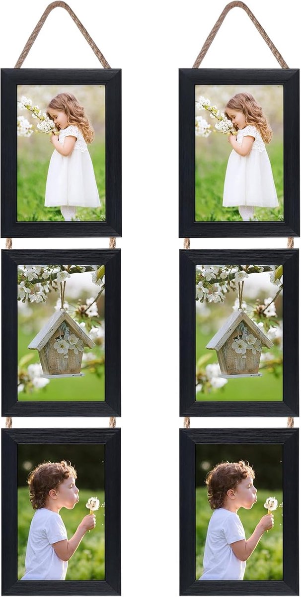 SnelShoppen - Triple Collage Fotolijsten Set 10x15 cm - 6 Stuks Moderne Zwarte MDF Lijsten voor Foto's, Postcards en Posters - Makkelijk te Hangen en