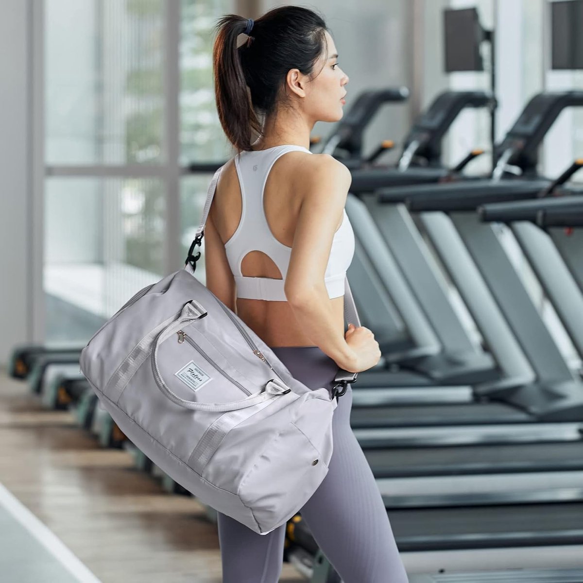 SnelShoppen - Travel Bag Dames Sporttas 40x20x25 Ryanair Handbag Weekendtas Waterproof Fitness Bag Zwemtas Reis Handbagage Dames Gymtas Grijs