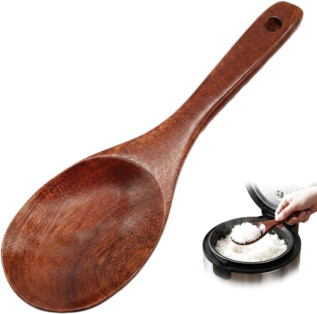 SnelShoppen - Rijstlepel van Natuurlijk Hout - Milieuvriendelijke Ergonomische Serveertool - Antiaanbak, Duurzaam, Perfect voor Rijst, Puree, Mix - Pr