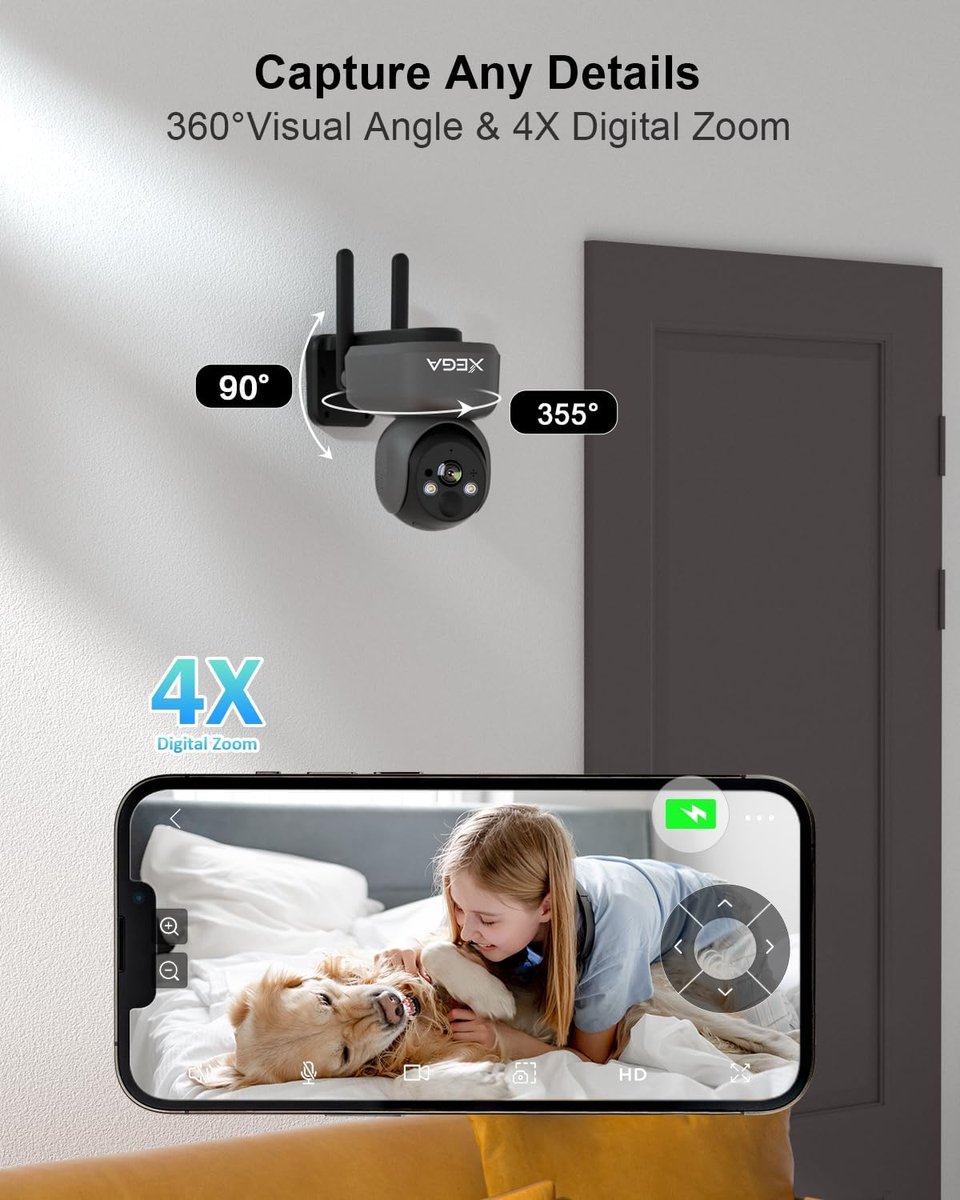 SnelShoppen - 4G Beveiligingscamera met SIM Kaart voor Binnen, Draadloze 2K Dog Camera, 360 Graden, Nachtzicht, 2-Weg Audio, Real-time Alarm, Cloud &