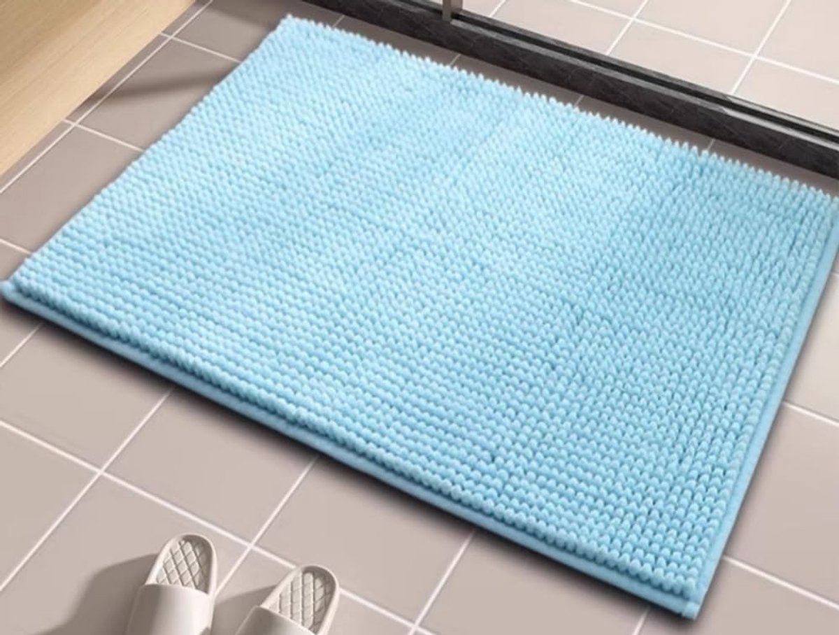 SnelShoppen - Chenille Badmat 60x90cm, Antislip Badkamer Mat, Absorberend en Sneldrogend, Zacht Douchemateriaal, Machinewasbaar in Blauw