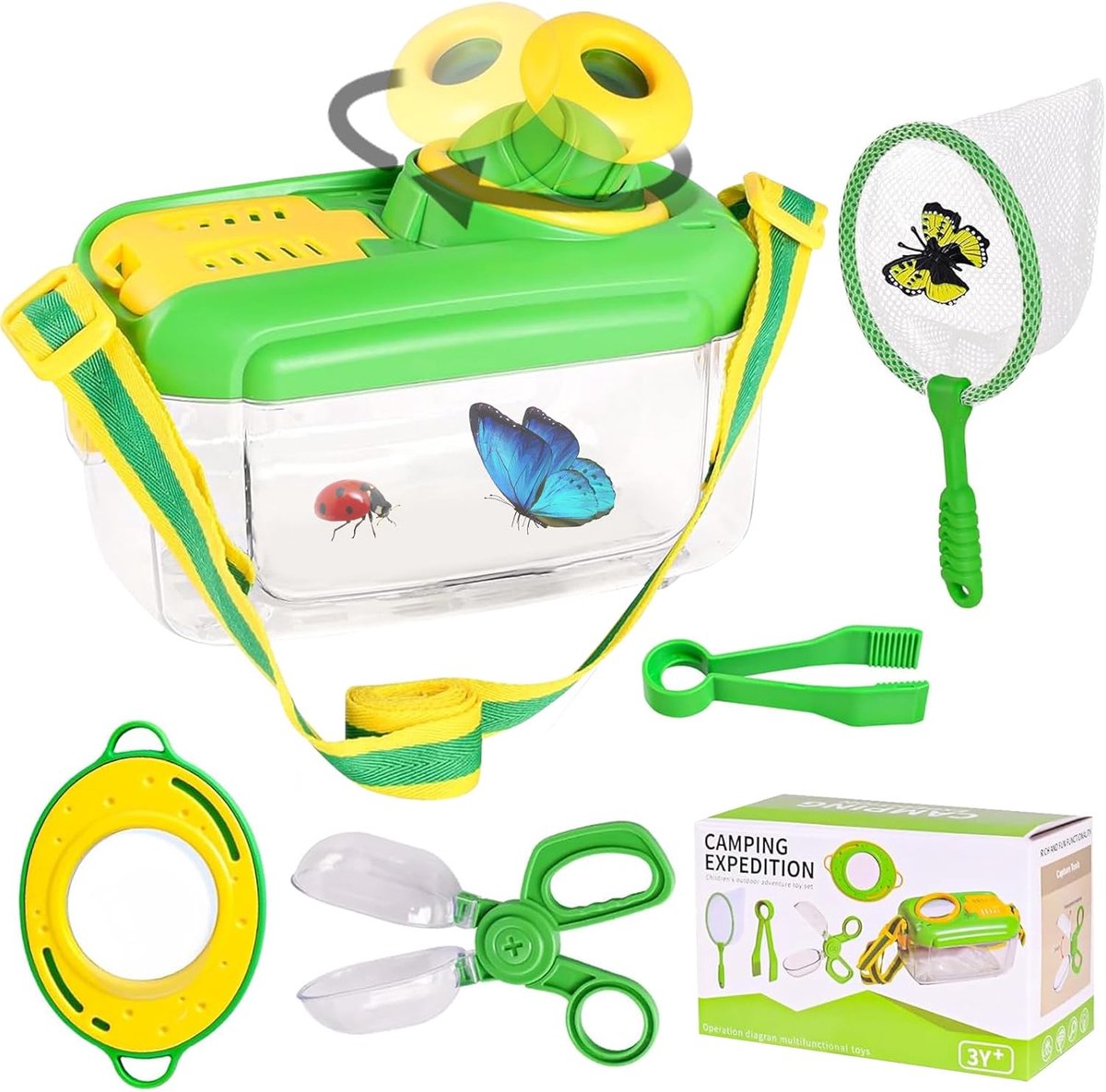 SnelShoppen - Insecten Observatie Box voor Kinderen met Plastic Pincet, Vergrootglas en Insecten Vanger, Ideaal voor Buitenavonturen en Onderzoek, Lic