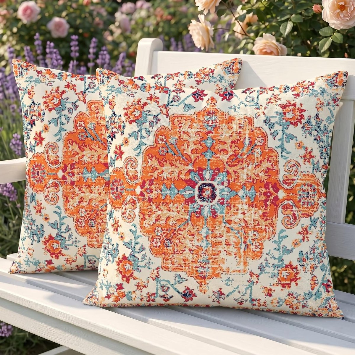 Set van 2 Weerbestendige Buiten Kussens, Boho Decoratieve Kussens, Vintage Kussenhoezen, 50 x 50 cm, Perfect voor Tuin, Balkon en Woonkamer