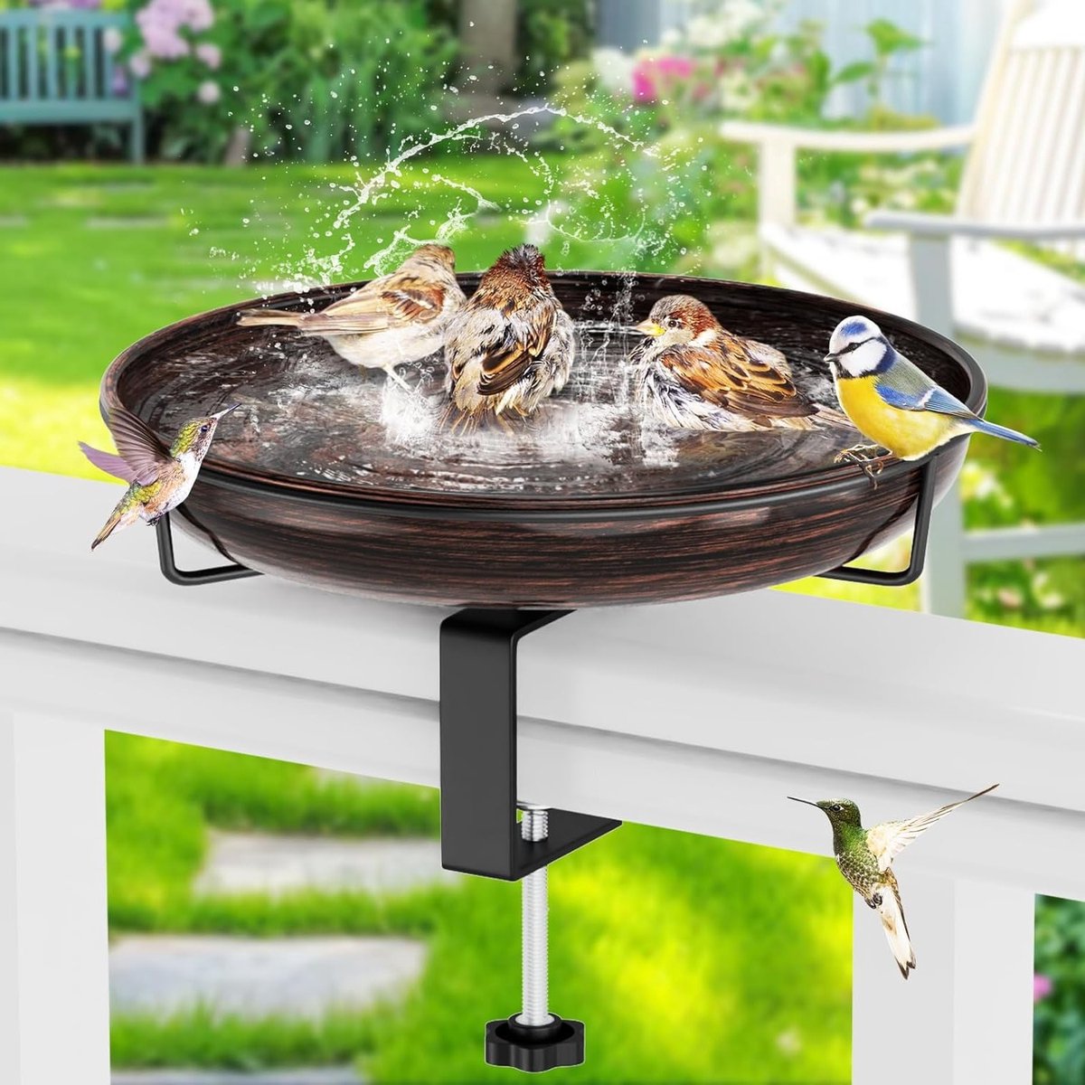 Verstelbare metalen vogelbad voor buiten met afneembare functie, ideaal voor balkon, tuin en binnenplaats, vintage uitstraling