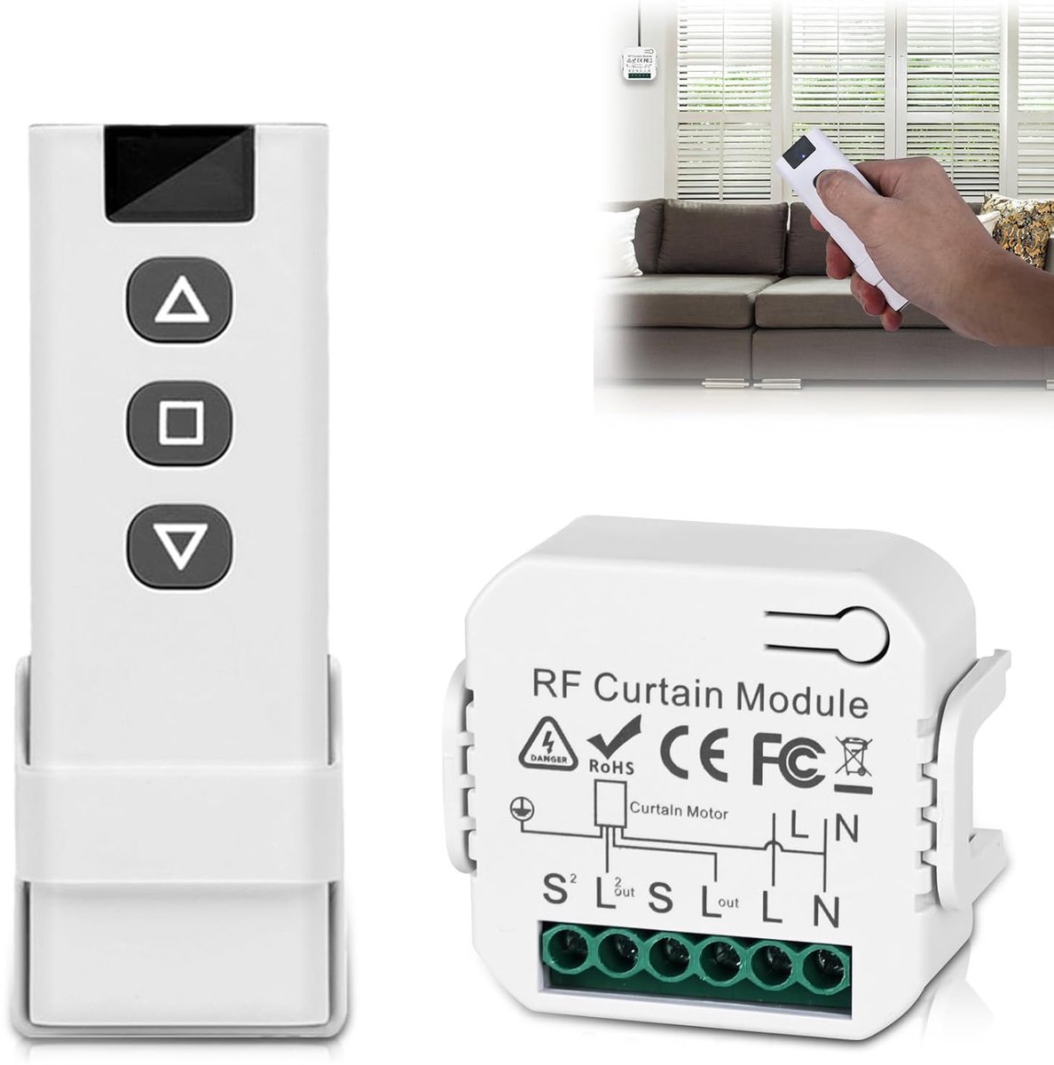 SnelShoppen - Draadloze Shutter Control Set - RF Afstandsbediening voor Rolgordijnen en Markiezen - Bereik tot 100m - Eenvoudige Installatie - Bespaar