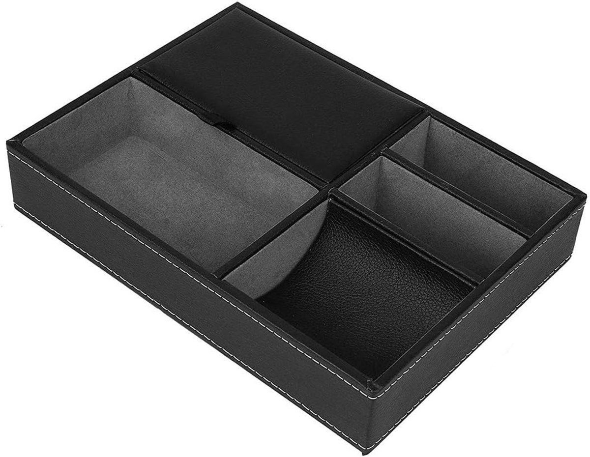 Lederen opbergdoos voor mannen met 5 compartimenten voor sleutels, telefoon, portemonnee en sieraden, ideaal voor bureau-organisatie en accessoires opslag
