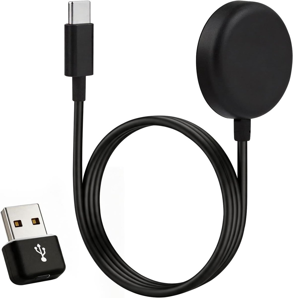Magnetische Oplaadstation voor Galaxy Watch met USB-C en USB-A, Geschikt voor Galaxy Watch 8/7/6/5/4/3/Active2, 1m Oplaadkabel