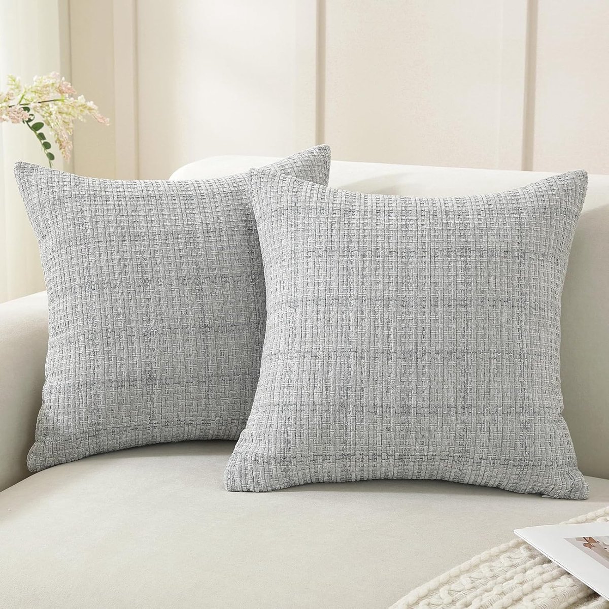 SnelShoppen - Set van 2 Decoratieve Kussenhoezen 45x45 cm, Lichtgrijs, Ruitpatroon, Zipper, Geschikt voor Sofa, Bed, Armstoel, Chenille Stof