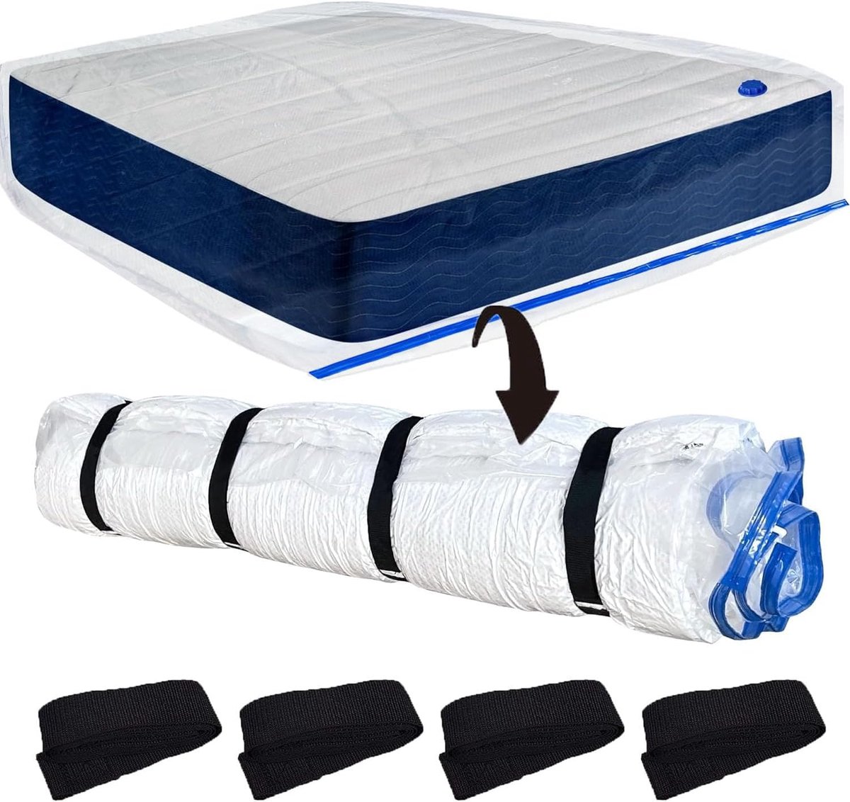 Thijox - Vacuümzak voor Matrassen 80/90/100/130 x 200 cm met 4 Spanbanden - Ideaal voor Opslag en Bescherming van Matrassen