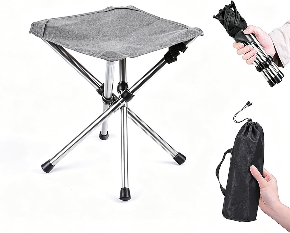 SnelShoppen - Ultralight Vouwstoel Camping - Stevige Oxford Stof - RVS Frame - Lichtgewicht - Grijs - Ideaal voor Concerten, Vissen, Wandelen, Tuin en