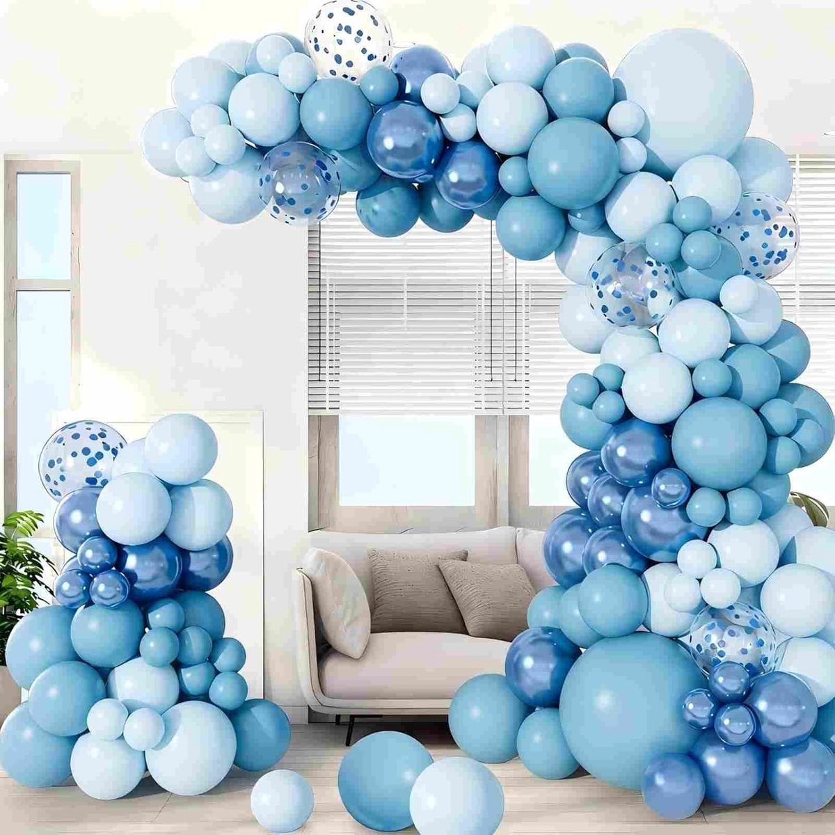 Thijox - Ballonboog voor Verjaardag en Babyshower, 99 Stuks Blauw, Hemelsblauw, Metallic, Confetti Ballonnen, Decoratie voor Jongens Feest, Doop, Lich
