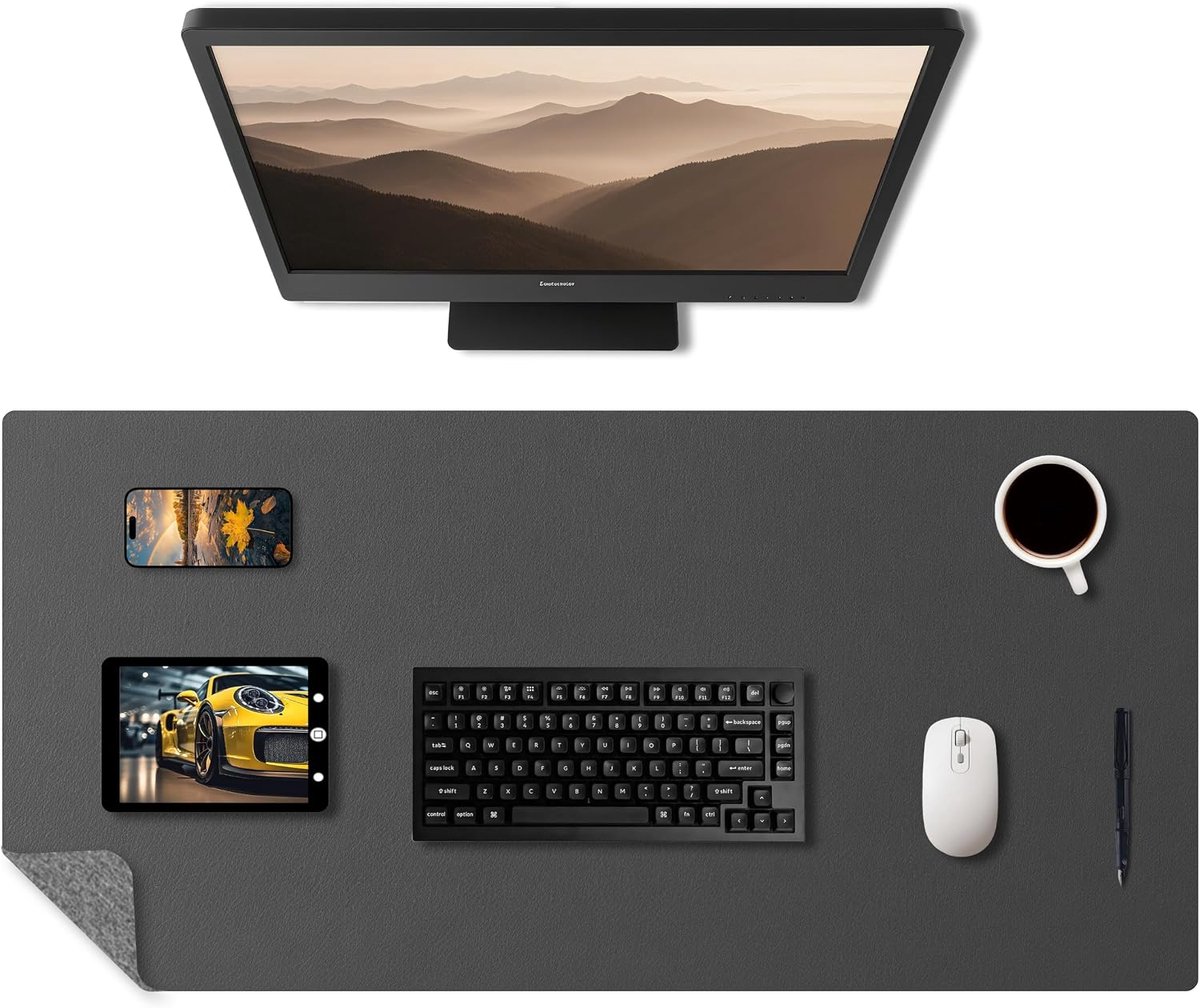 Thijox - Bureauonderlegger 800x400mm, XXL Muismat Grijs van PU Leer, Waterbestendig, Antislip, Ideaal voor Gaming, Kantoor, PC en Laptop Gebruik